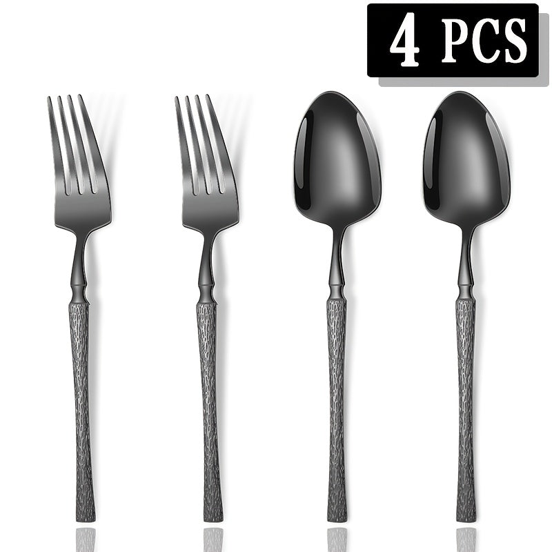4/8pcs Premium Vertical Stripe Handle Stainless Steel Cutlery Set, Western Dining Utensils, Fork and Spoon Combo, Suitable for Home Kitchen, Hotel Restaurant, Wedding Party, Holidays, Christmas, Easter, Thanksgiving