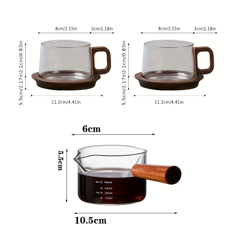 Hot Selling New American Style Coffee Cup Set, High-Quality Transparent Borosilicate Glass Latte Mug, Niche High-End Aesthetic