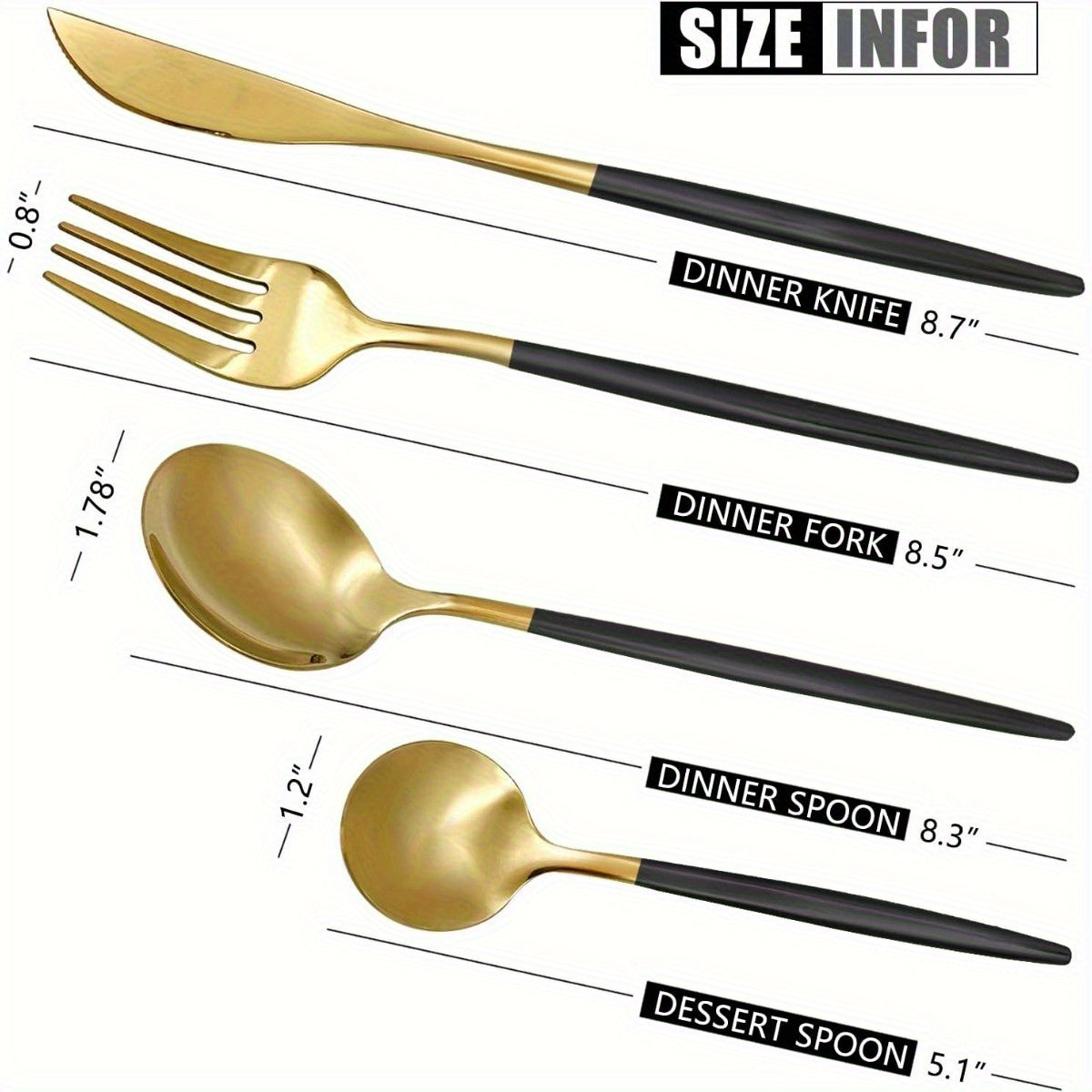 Black Golden Flatware, Royal 24 Piece Matte Black Handle 18/ 10 Stainless Steel Tableware Sets for 6 Including Forks Spoons Knives, Camping Silverware Travel Utensils Set Cutlery (Black Gold)