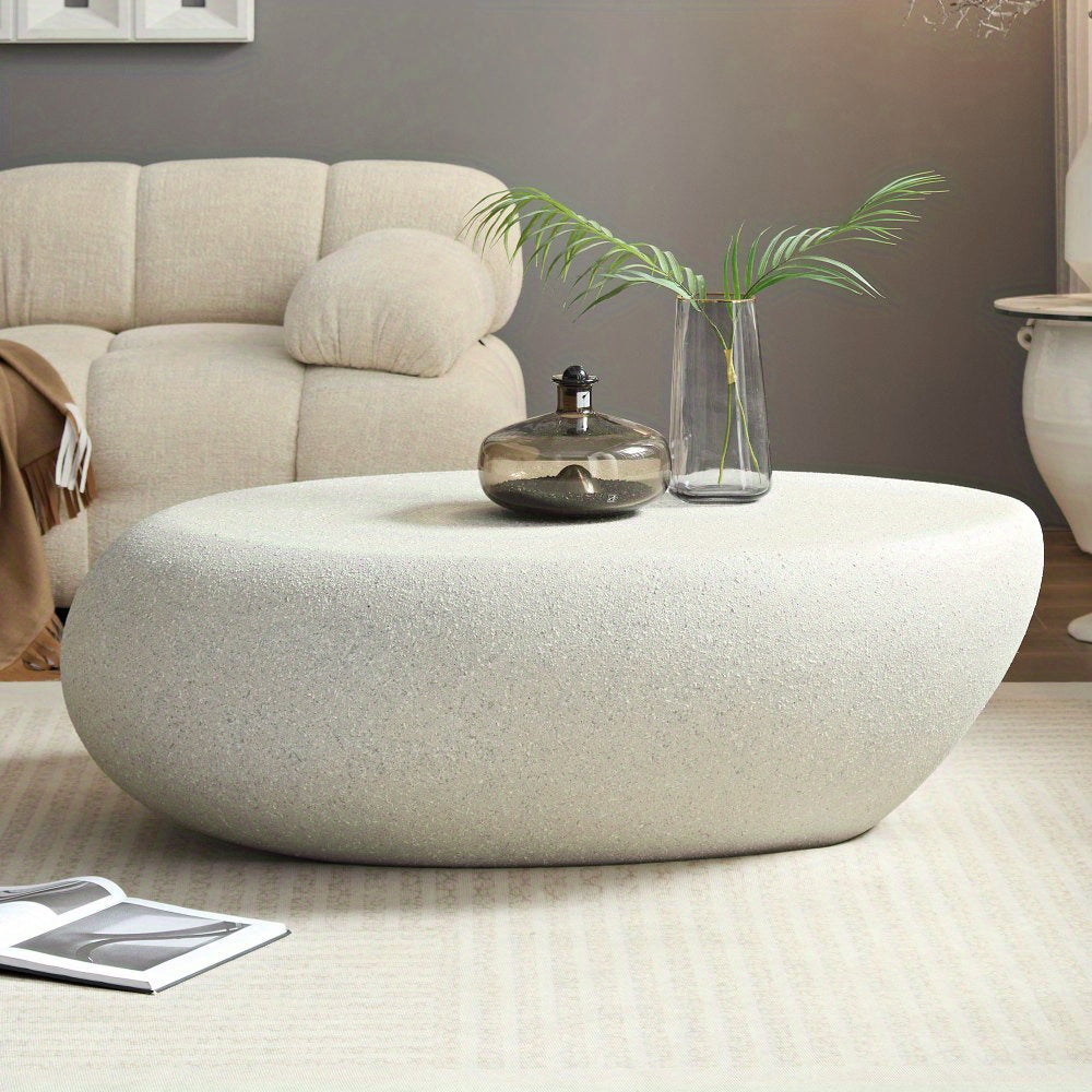 Elliptical Coffee Table – Matte Stone Look Center Table