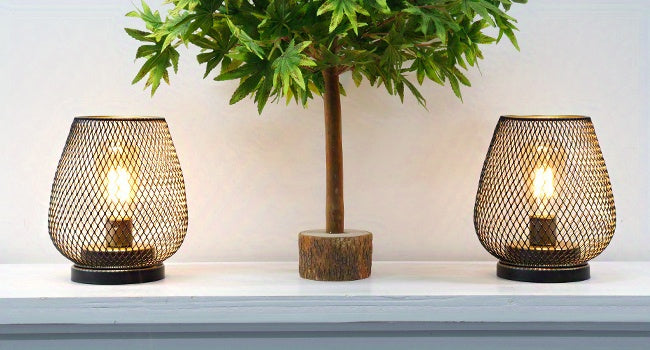 TRIROCKS Set of 2 Medium Battery Powered Outdoor Lantern 6.5'' High Metal Table Lamp Cordless Battery Operated Lamps with LED Edison Bulb for Home Wedding Parties Patio Events Indoors Outdoors (Brown)