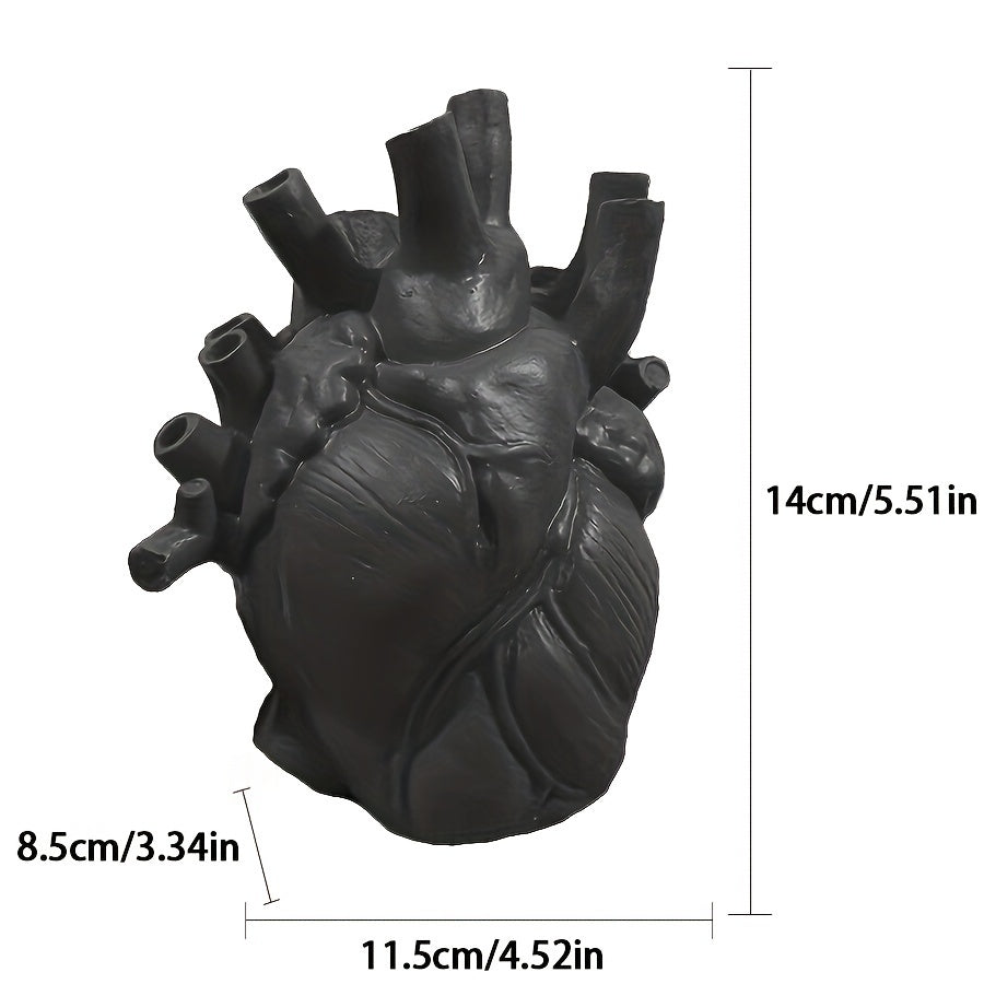 1pc Anatomical Heart Vase For Flowers, Resin Heart Shape Vases For Flowers, Heart Sculptures Desktop Ornament For Home Shelf Table Centerpieces