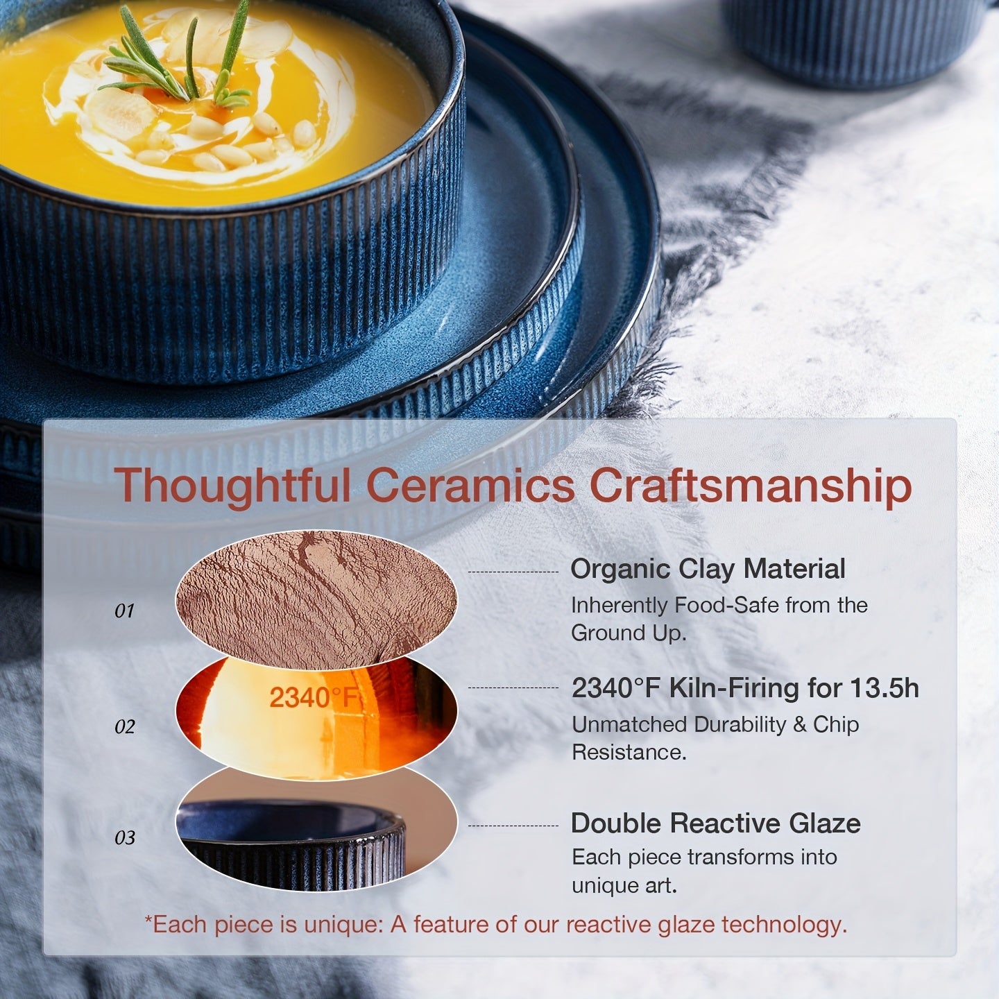 Ribbed Stoneware Dinnerware Set (12-Piece) – Plates & Bowls for 4, Microwave Safe