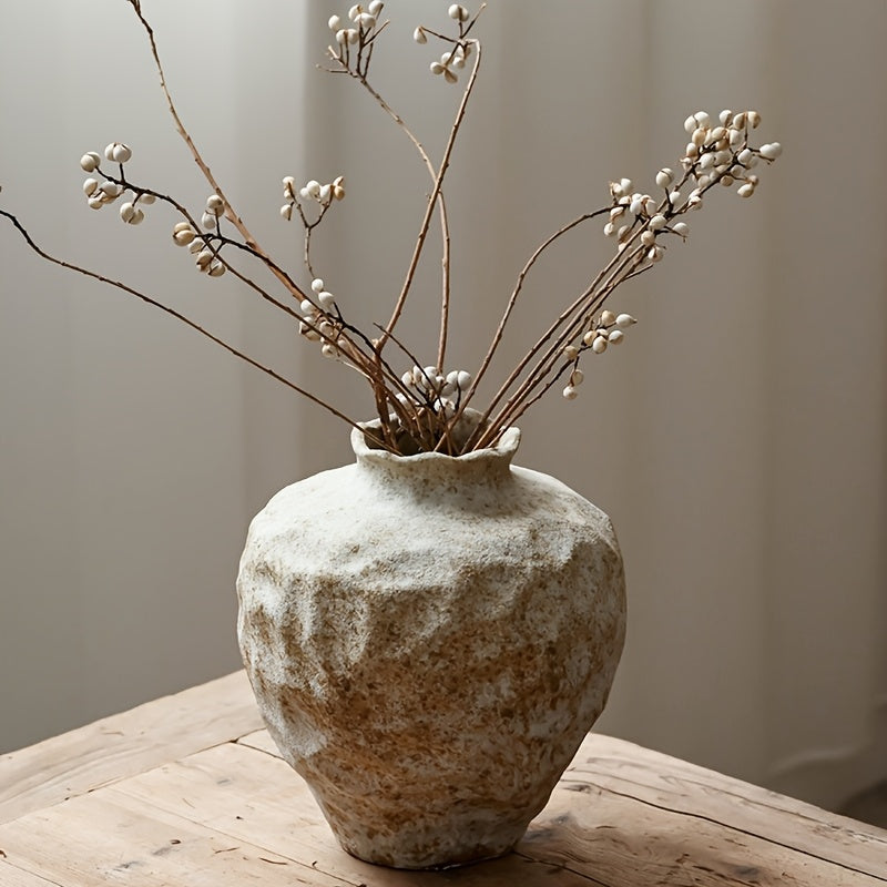 Rustic Style Vase, Farmhouse Terracotta Vase, Stone Vase, Large Vase for Living Room Decor, Country Vase Decoration for Living Room