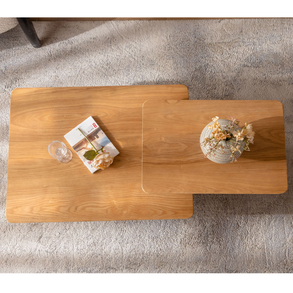 Vintage Wood-Grain Coffee Table Set of 2 – Natural Nesting Tables for Living Room