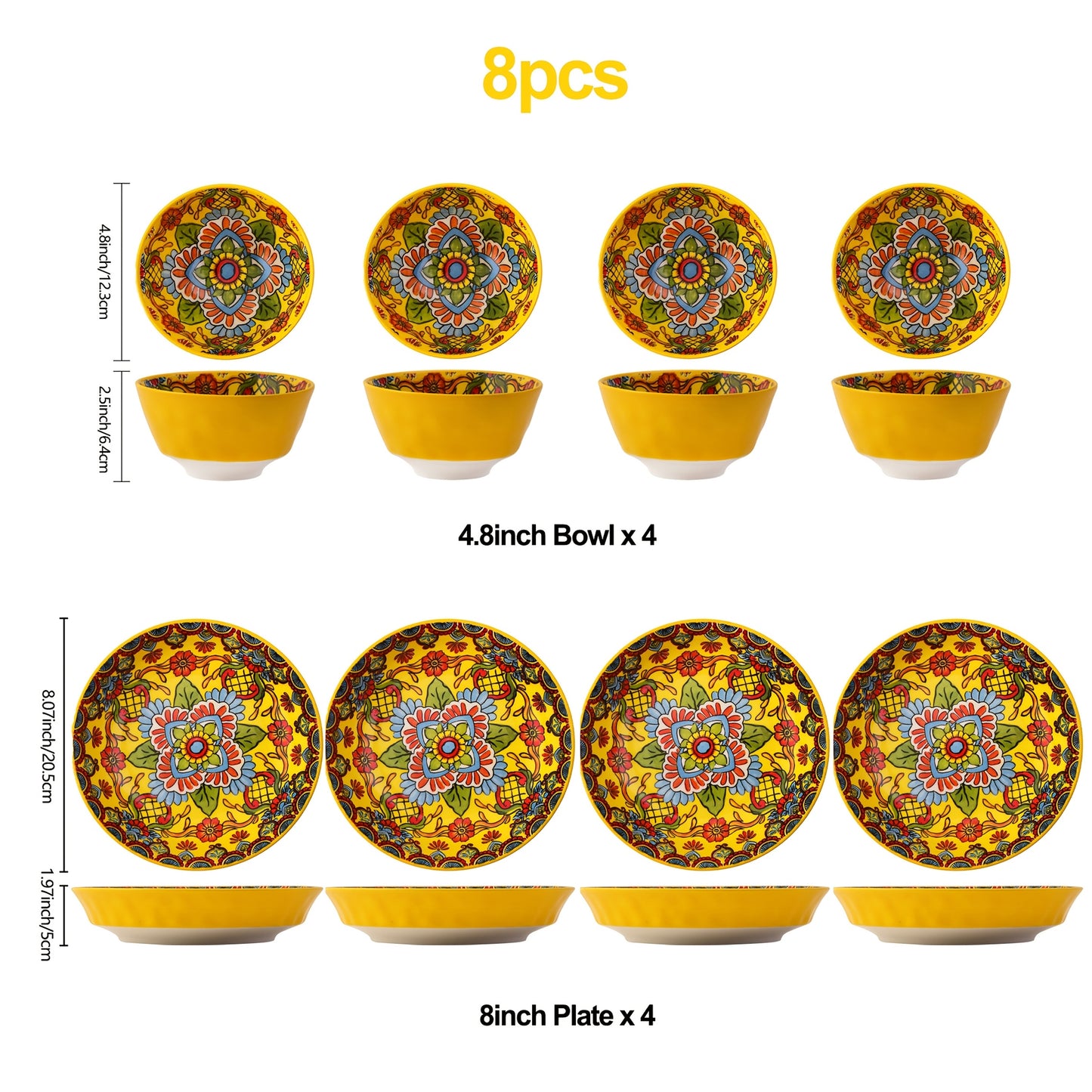 Bohemian Yellow Ceramic Dinnerware Set (6 / 8 Pieces) – Microwave, Oven & Dishwasher Safe