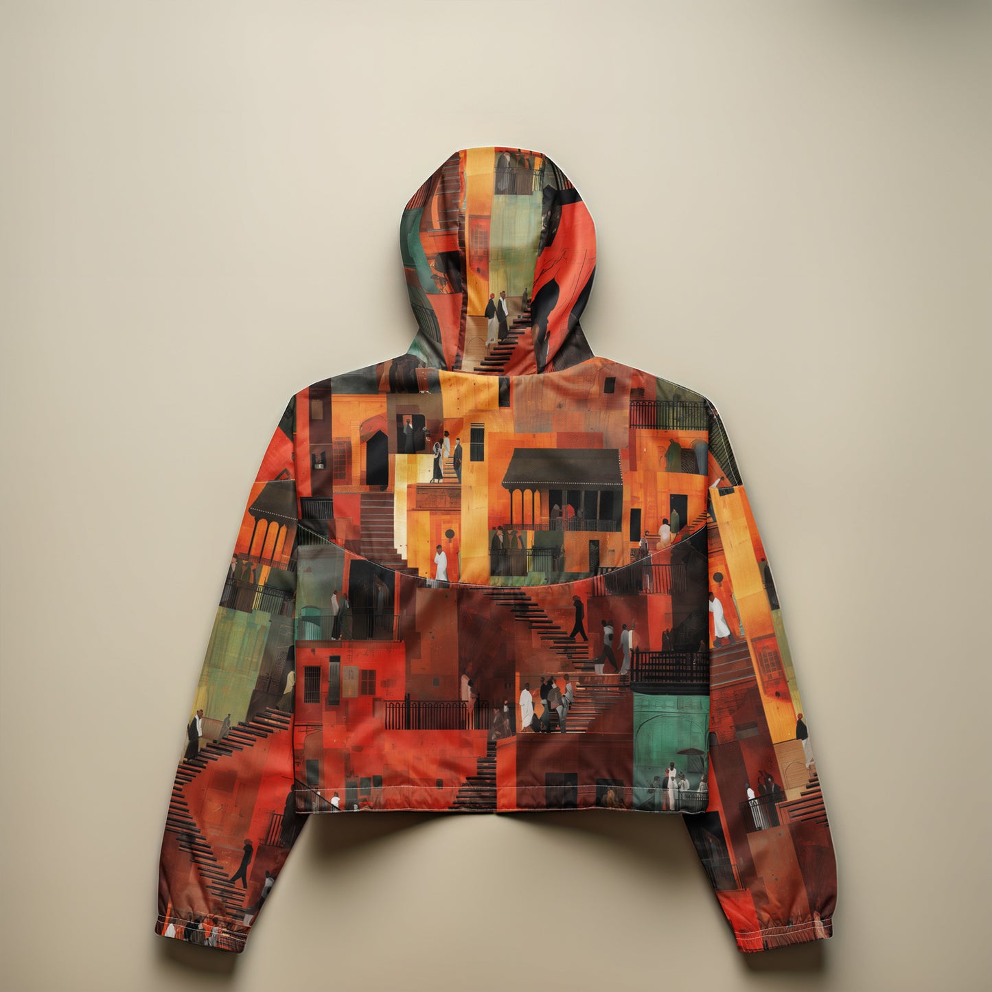 Tetrix City Layers Collage – All-Over Print Women’s Cropped Windbreaker