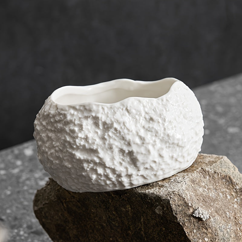 Handmade Rock-Texture Dessert Bowl – Dawn Shape Artistic Serving Dish (1 Piece)