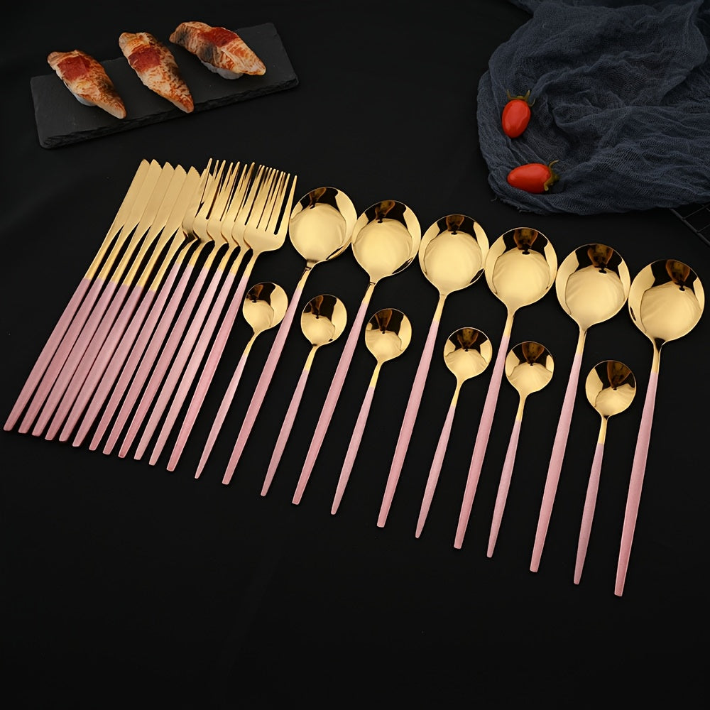 A Set of 24pcs of Portuguese Mirror-Finish Stainless Steel Cutlery, Suitable for Weddings, Catering, Home Use, Hotels, And Restaurants.