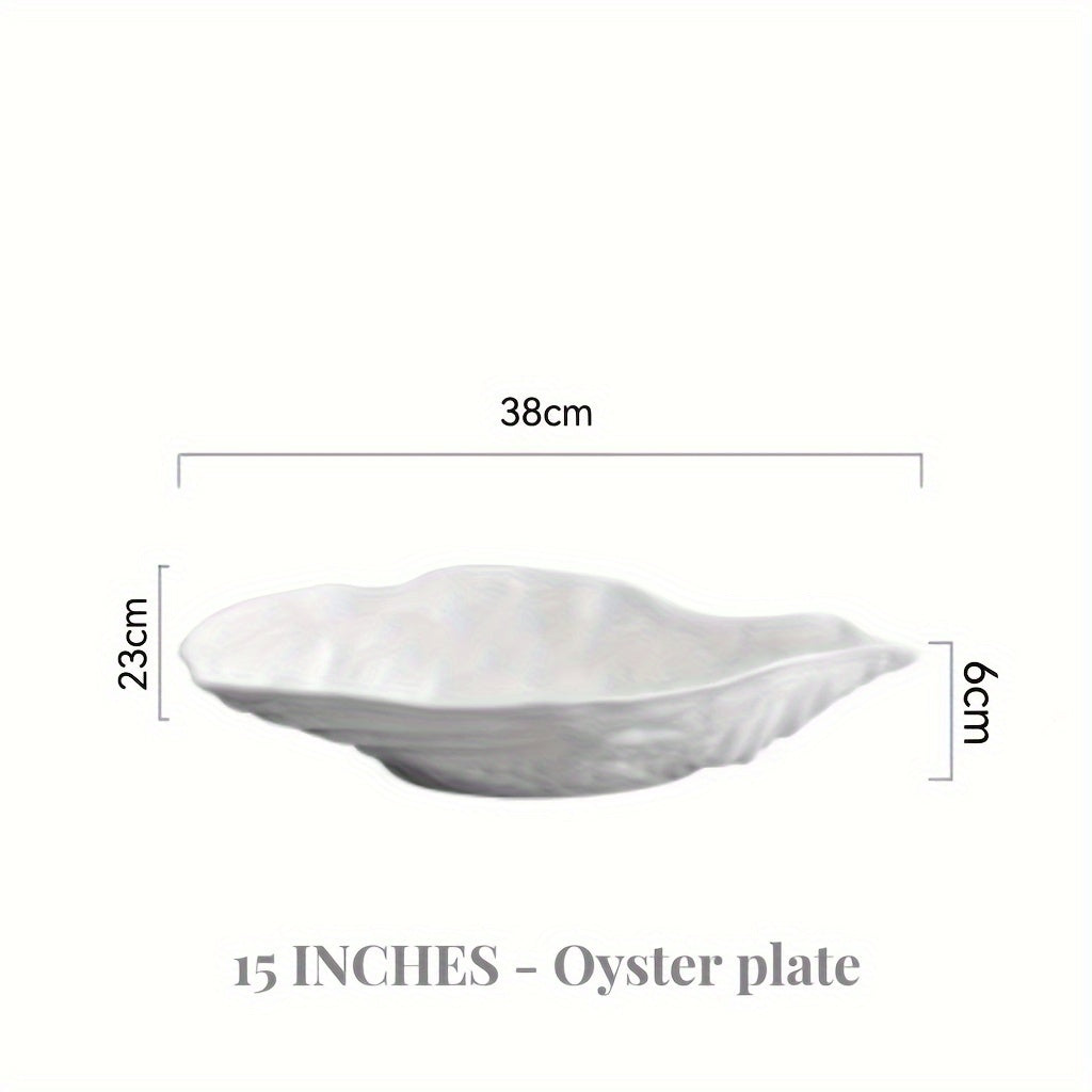 Oyster-Shaped Ceramic Serving Plate (White) – Available in 3 Sizes