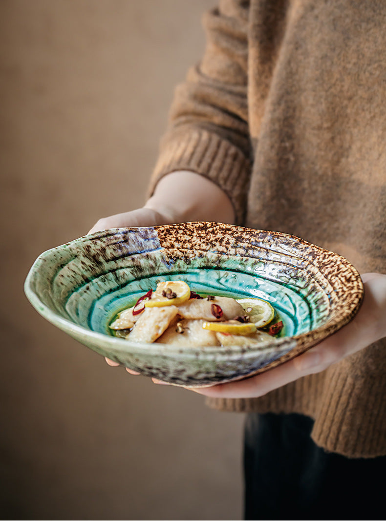 Ice Crack Glaze Ceramic Bowl Set (2-Piece, 8") – Special-Shaped Serving Bowls