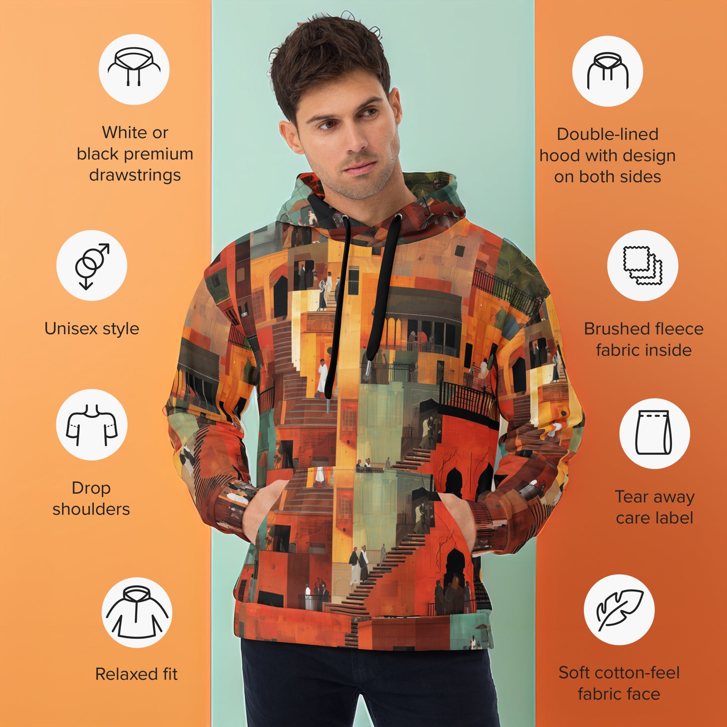 Tetrix City Layers Collage – Recycled All-Over Print Unisex Hoodie