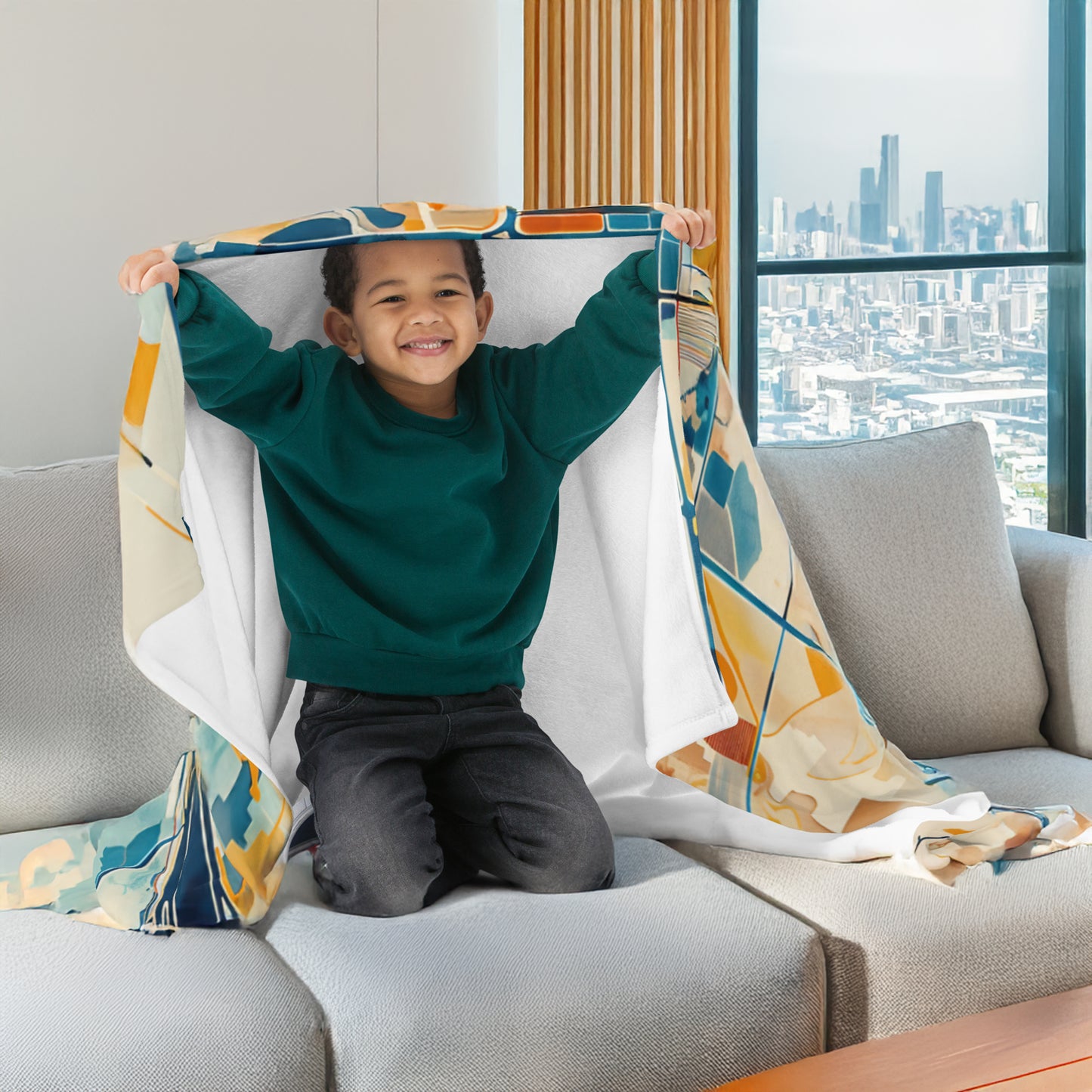 Folded Abstract Phoenix City Map – Tetrix Silk Touch blanket, highlighting easy storage and portability.
