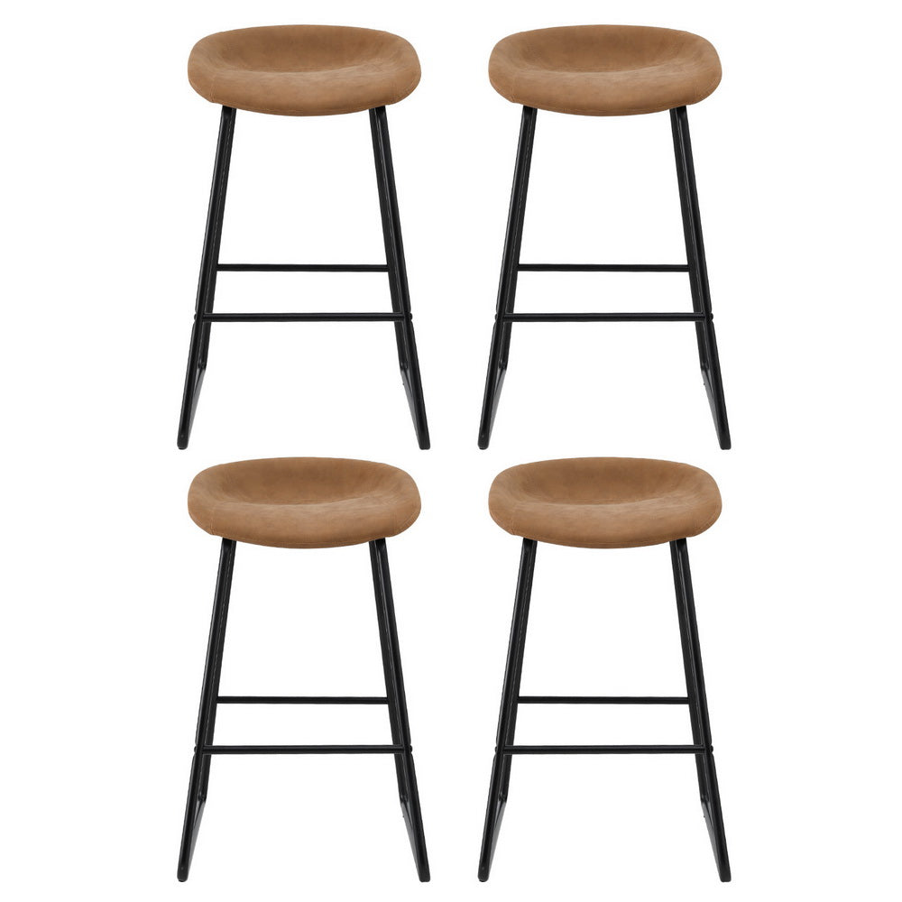 Brown PU Leather Metal Bar Stool Kitchen Counter Height Set 4 Seats-2
