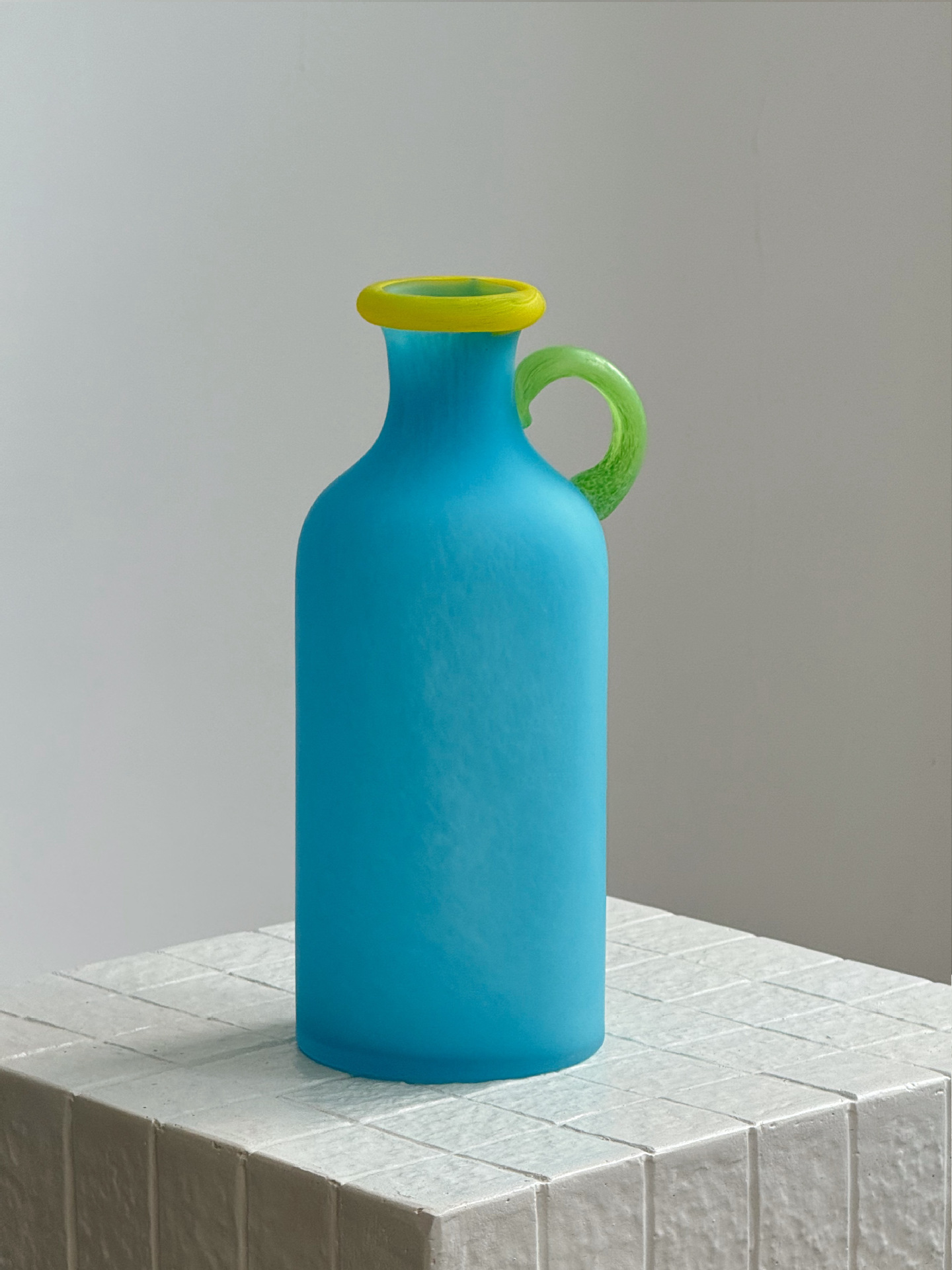 Frosted Glass Vase with Handle - Colorful Decor Bottle Style