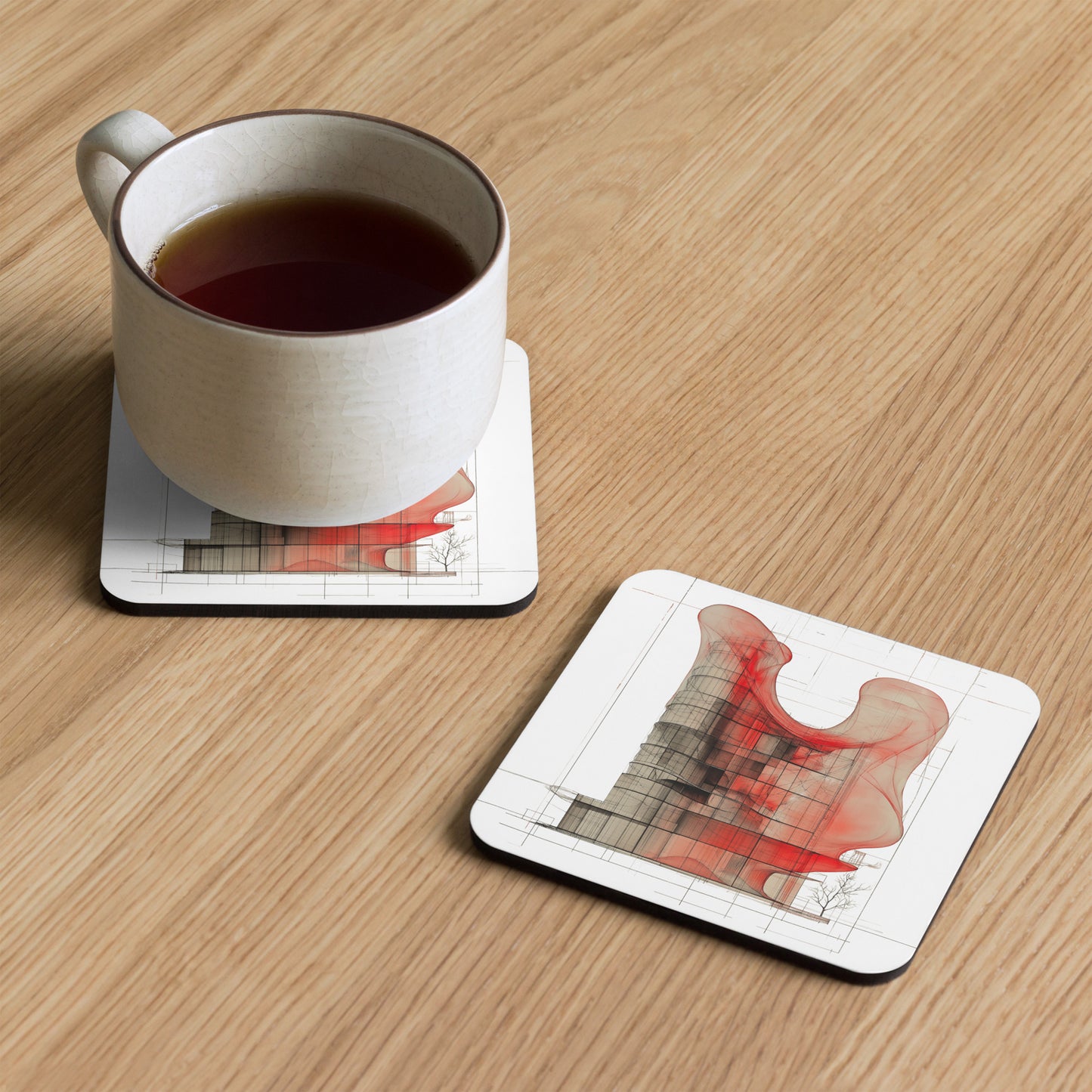 Evolvance Cork-Back Coaster - Abstract Architectural Fluidity Design