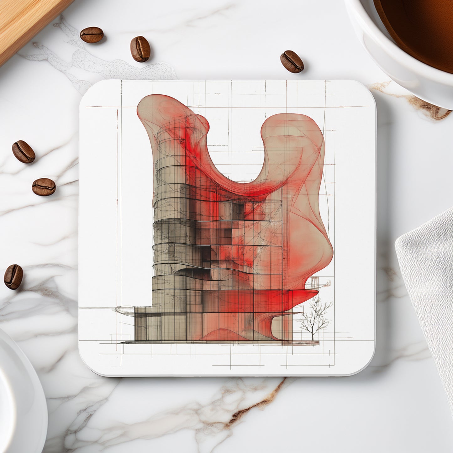 Evolvance Cork-Back Coaster - Abstract Architectural Fluidity Design