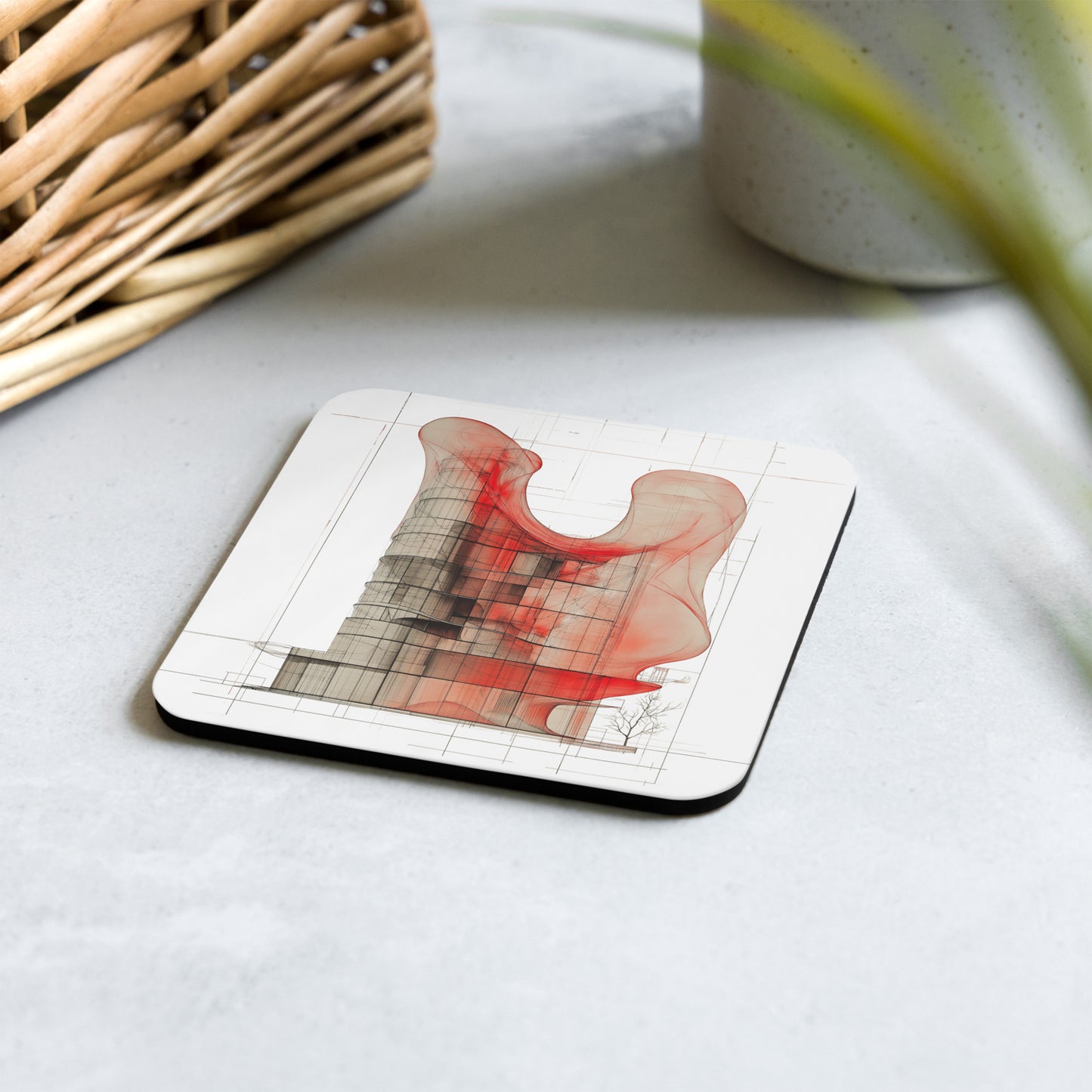 Evolvance Cork-Back Coaster - Abstract Architectural Fluidity Design