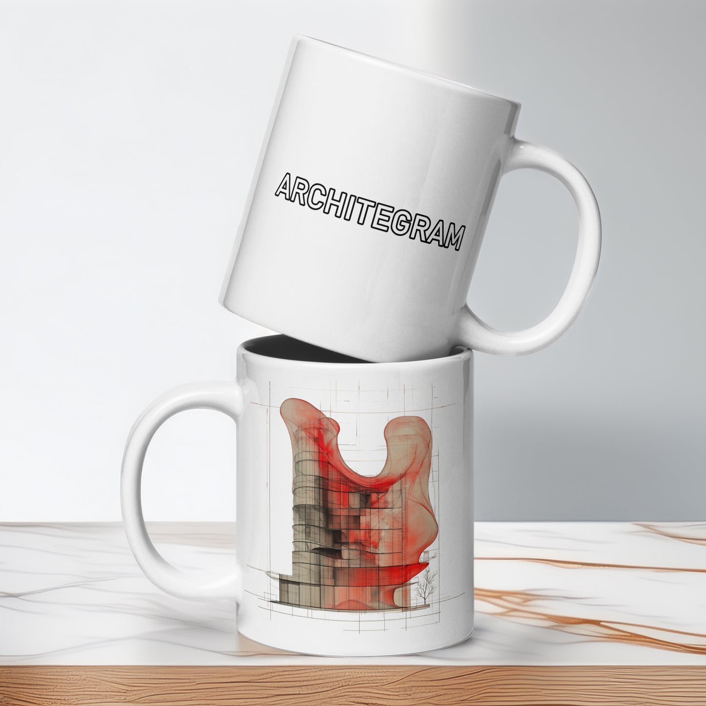 Evolvance White Glossy Mug - Abstract Architectural Design