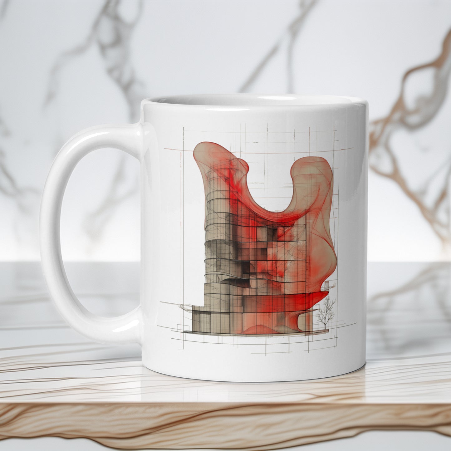 Evolvance White Glossy Mug - Abstract Architectural Design