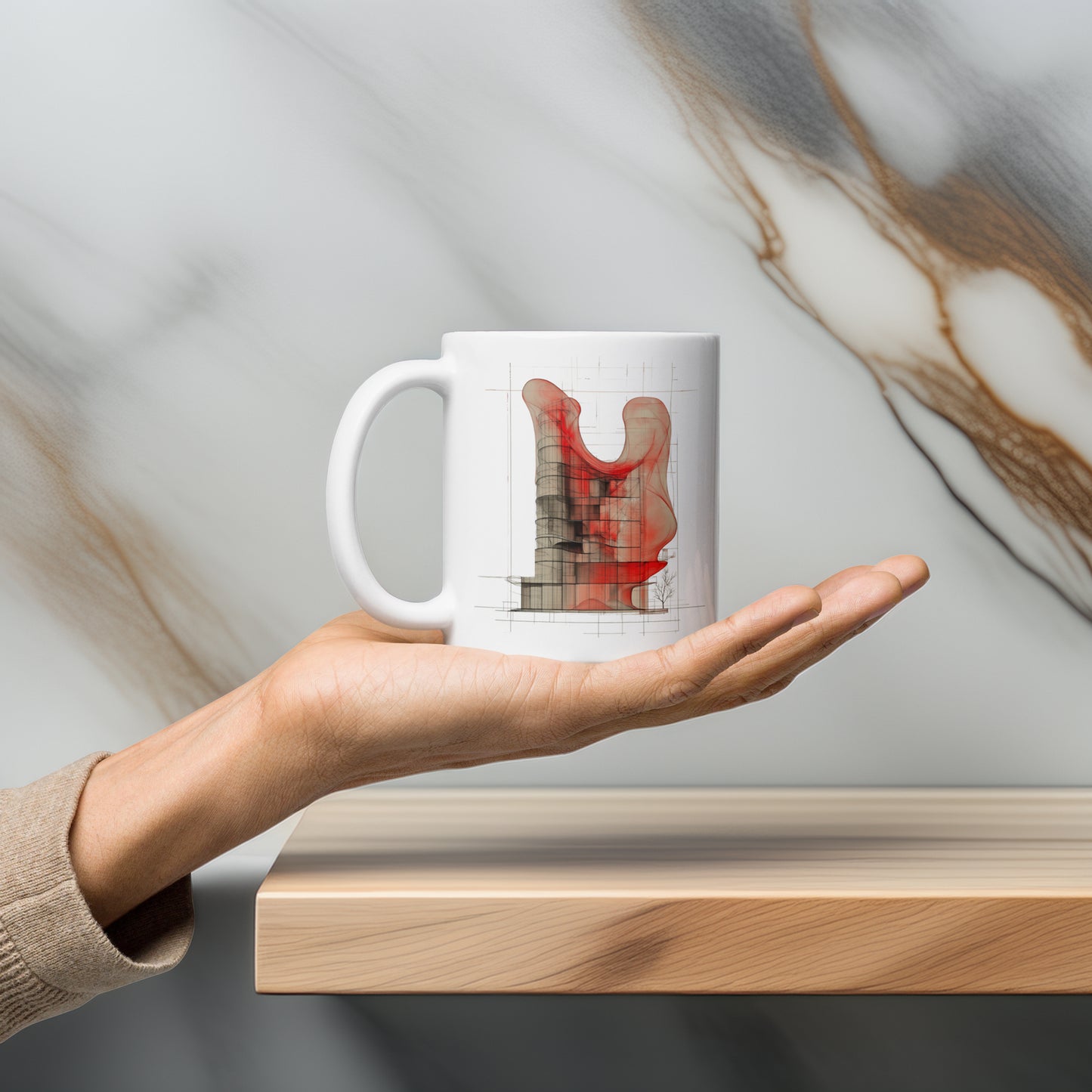 Evolvance White Glossy Mug - Abstract Architectural Design