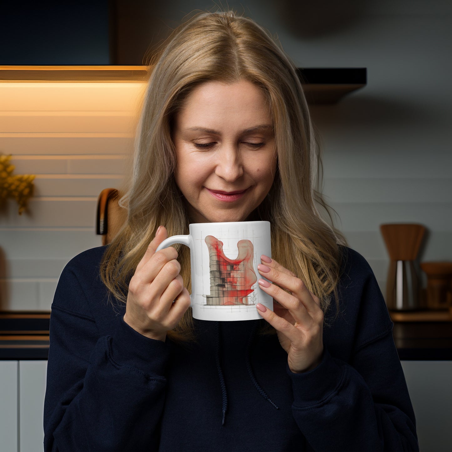 Evolvance White Glossy Mug - Abstract Architectural Design
