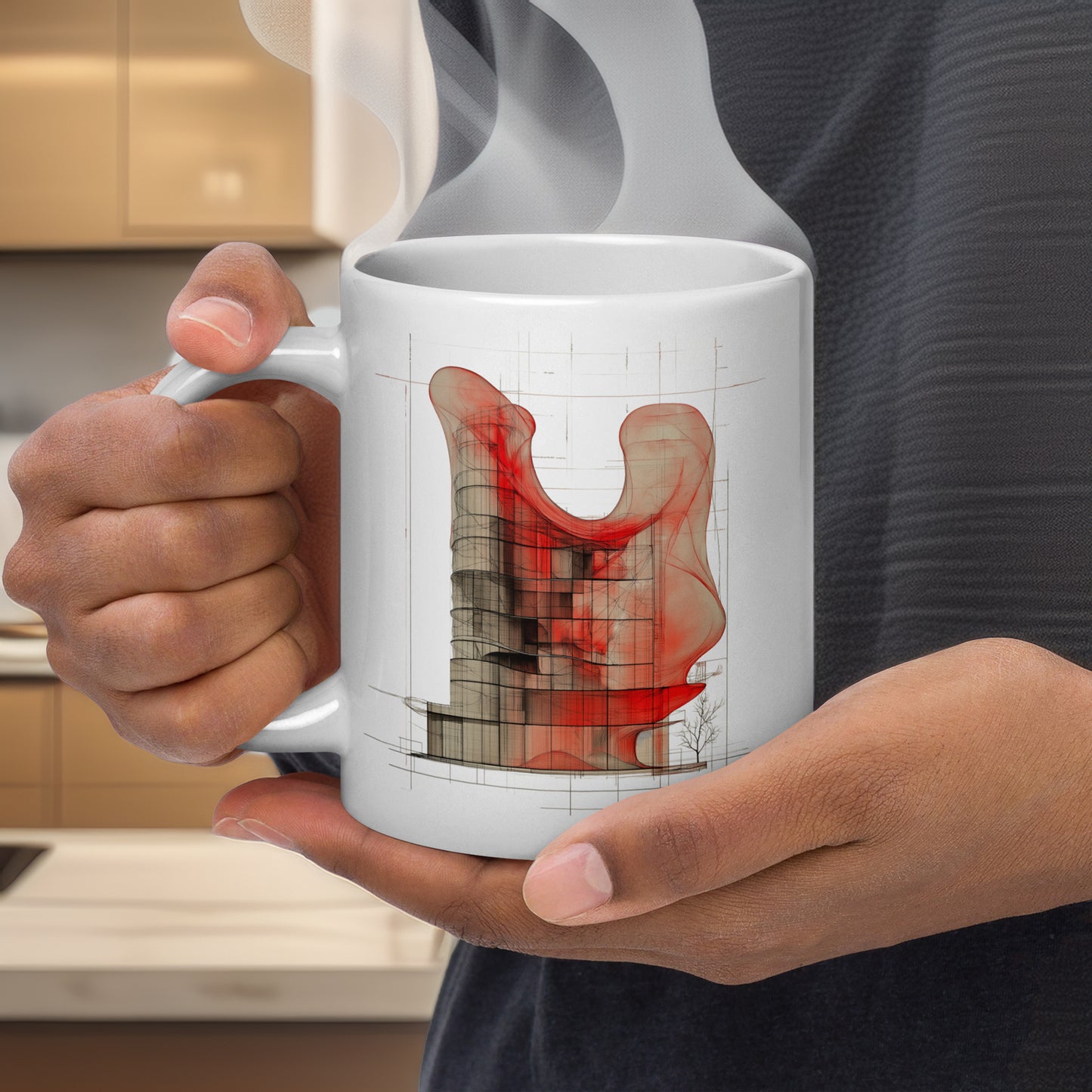 Evolvance White Glossy Mug - Abstract Architectural Design