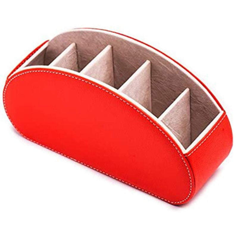 Black PU Leather Desk Organizer Box Storage Remote Controls Office Supplies Holder