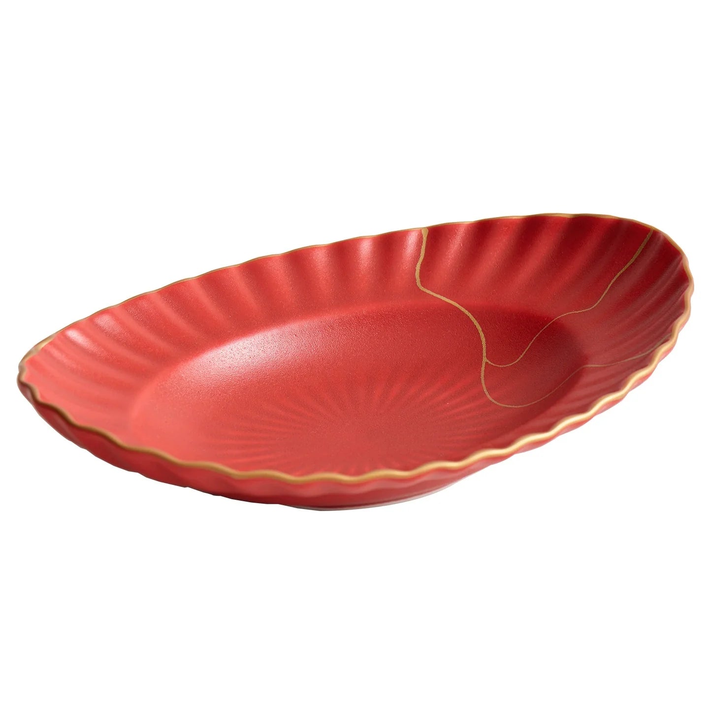 Red Vermilion Glazed Porcelain Serving Plate Ovals Plates Cold Dishes Series