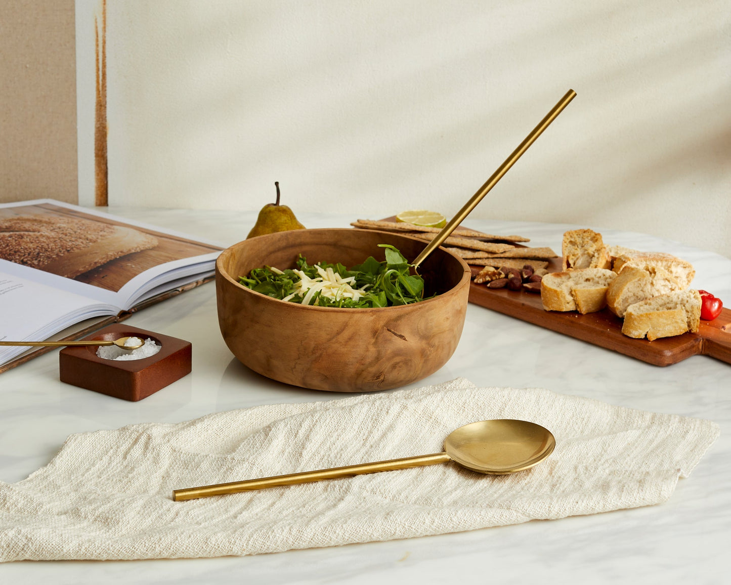 Reine Matte Gold Stainless Steel Salad Server Set - Handcrafted in India, Unique Design.