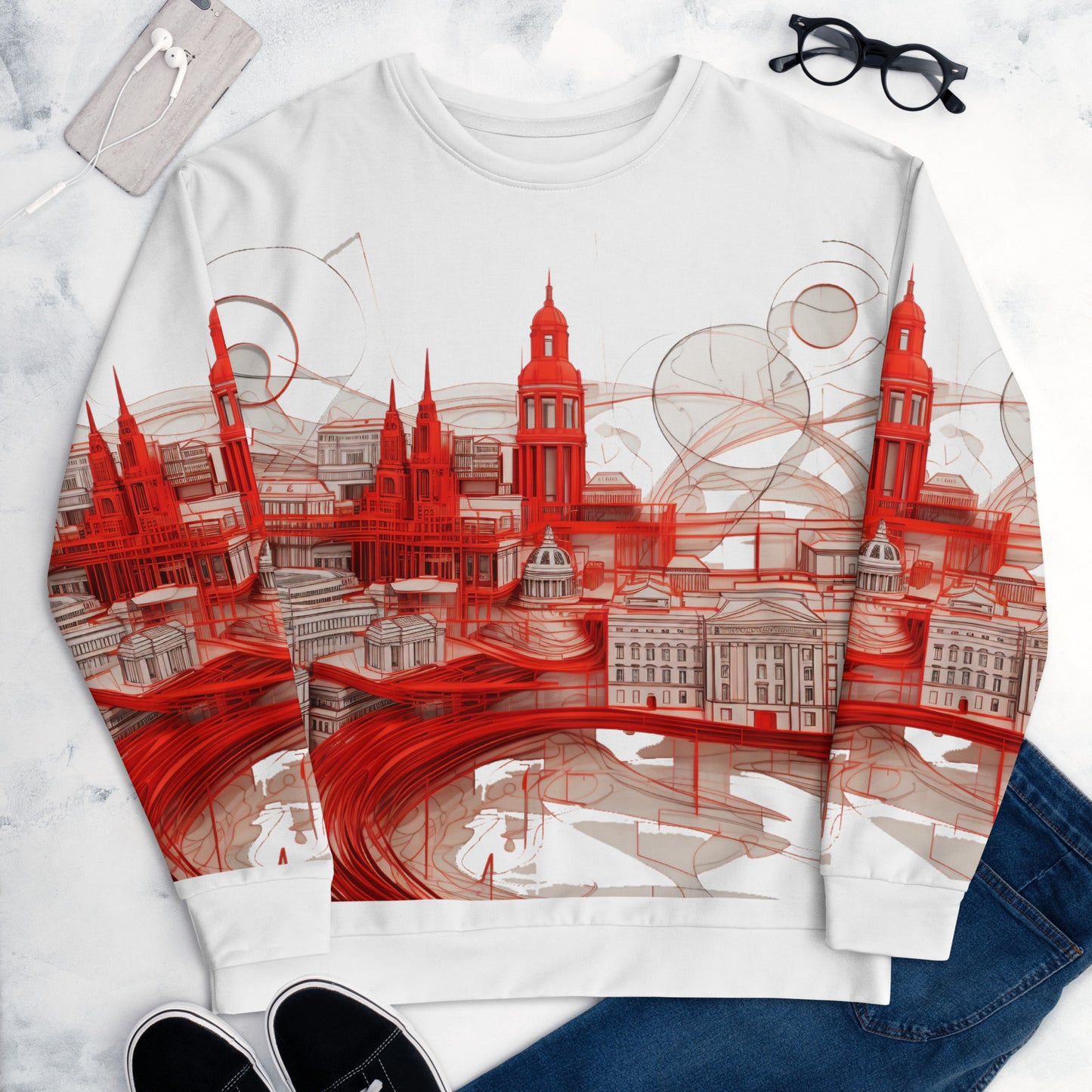 Red Urban Wireframe Sweatshirt