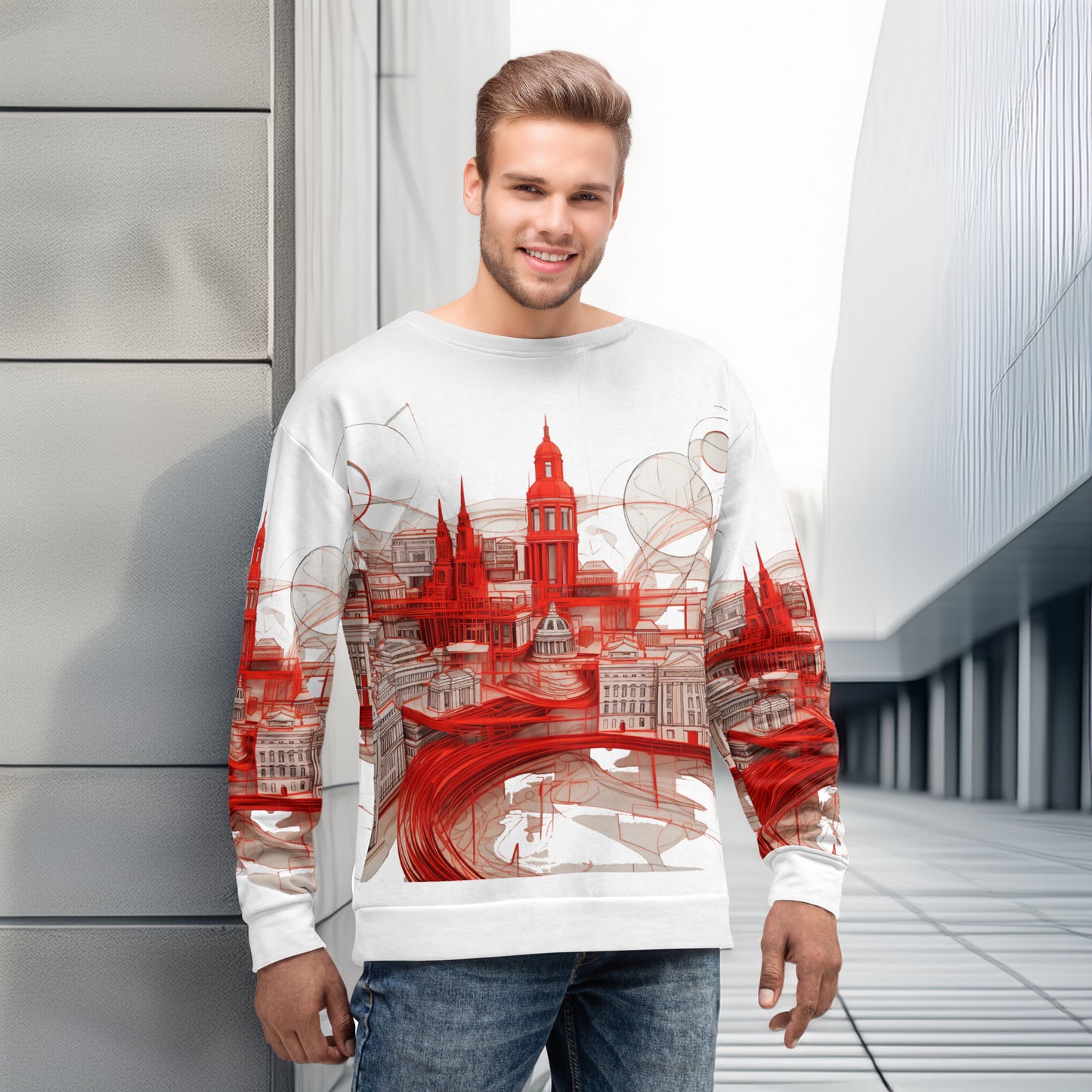 Red Urban Wireframe Sweatshirt