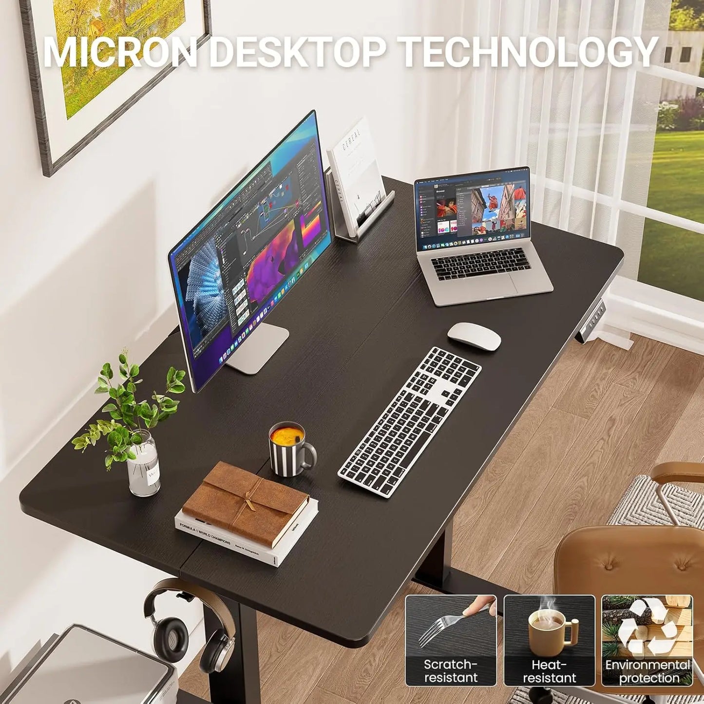 47.2' Standing Desk, Adjustable Height Office Desk with Wood Desktop, Computer Table for Home Work, Study and Gaming, Small