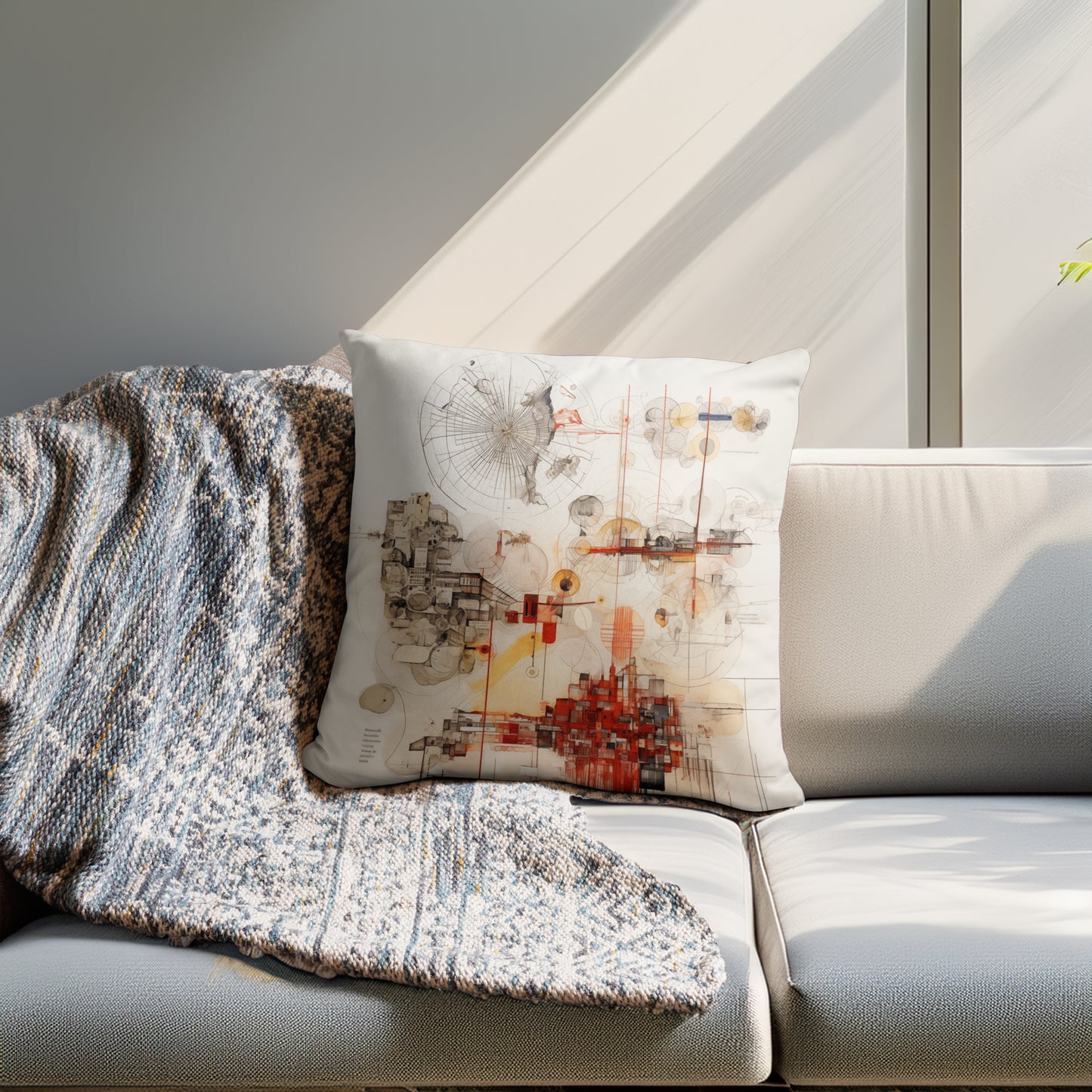 Urban Nexus: A Cartographic Symphony - Basic Pillow - Modern Abstract Art for Interior Design