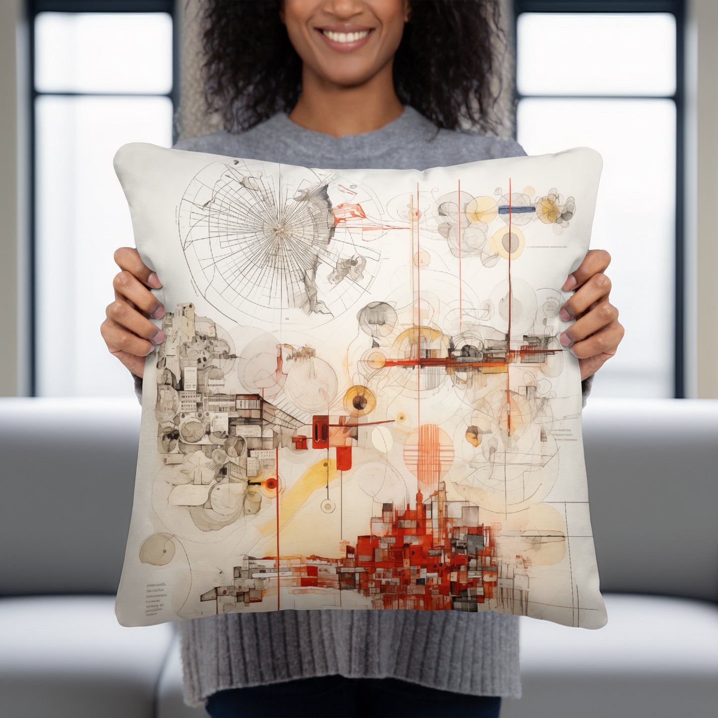 Urban Nexus: A Cartographic Symphony - Basic Pillow - Modern Abstract Art for Interior Design