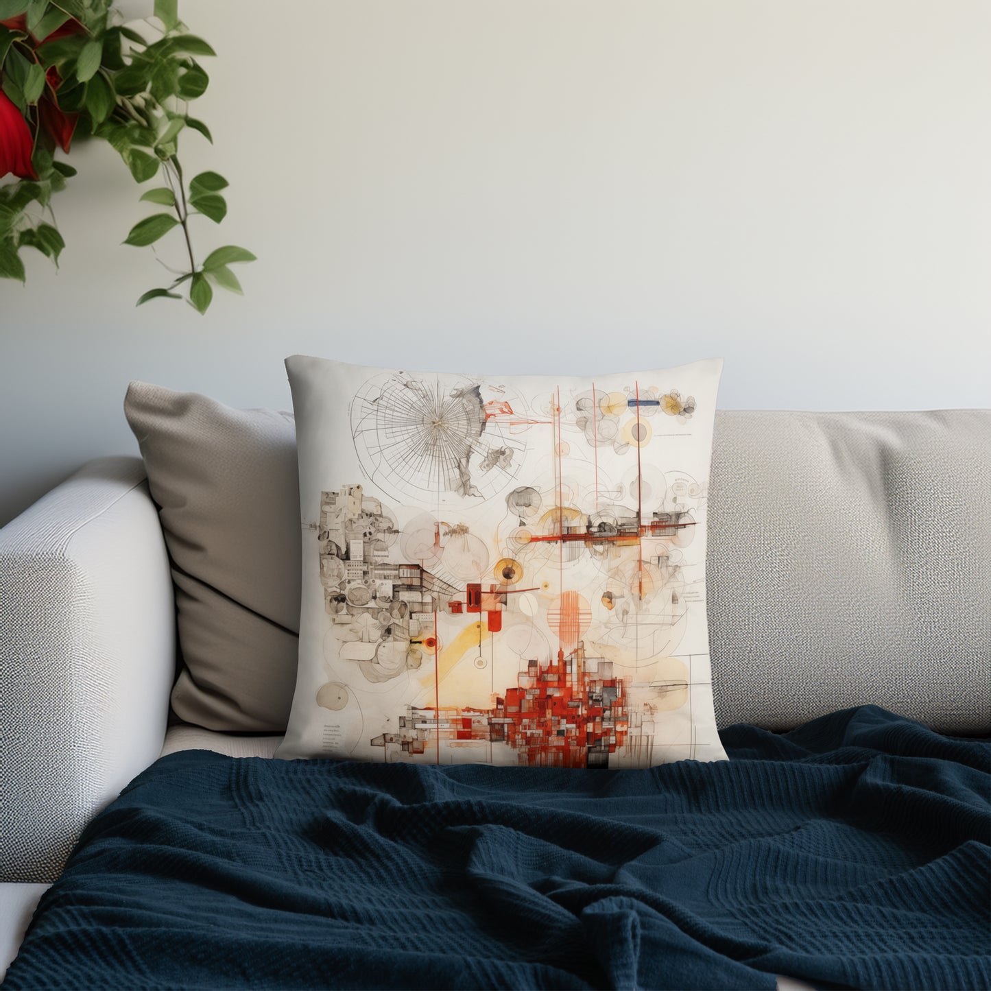Urban Nexus: A Cartographic Symphony - Basic Pillow - Modern Abstract Art for Interior Design