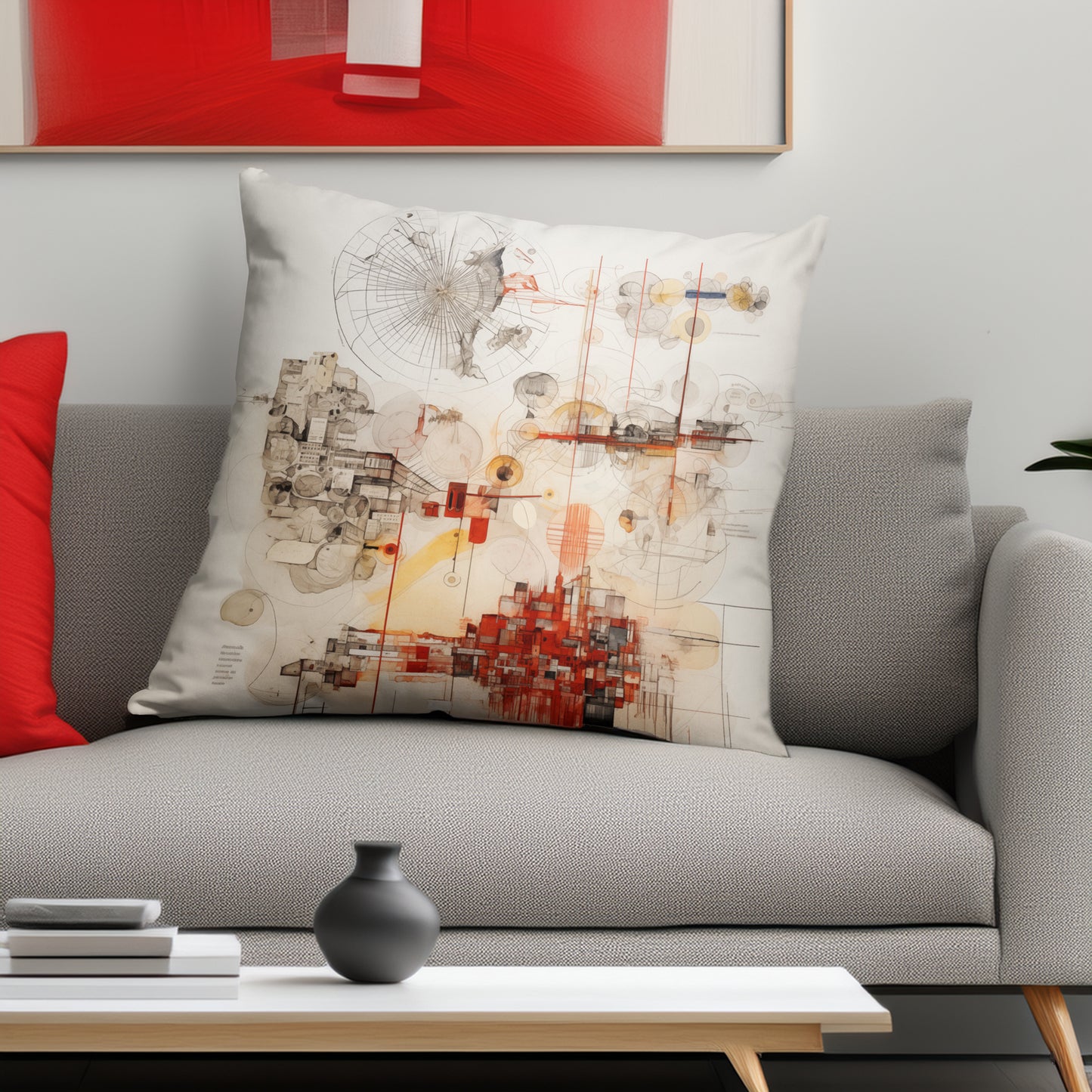 Urban Nexus: A Cartographic Symphony - Basic Pillow - Modern Abstract Art for Interior Design