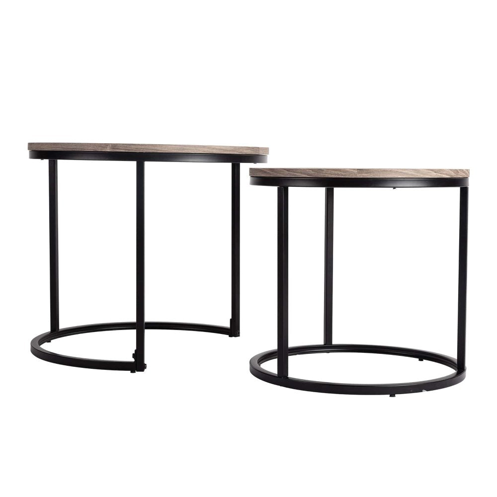 Dark Gray Stackable Nesting Coffee Table Set with Wood Finish