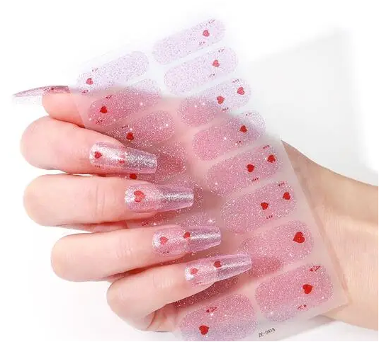 Pink Glitter Real Gel Nail Stickers 16 Set