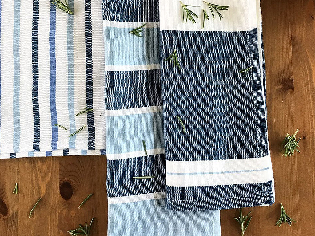 Ocean Hued Blue Kitchen Towels 18x28 Handwoven Cotton