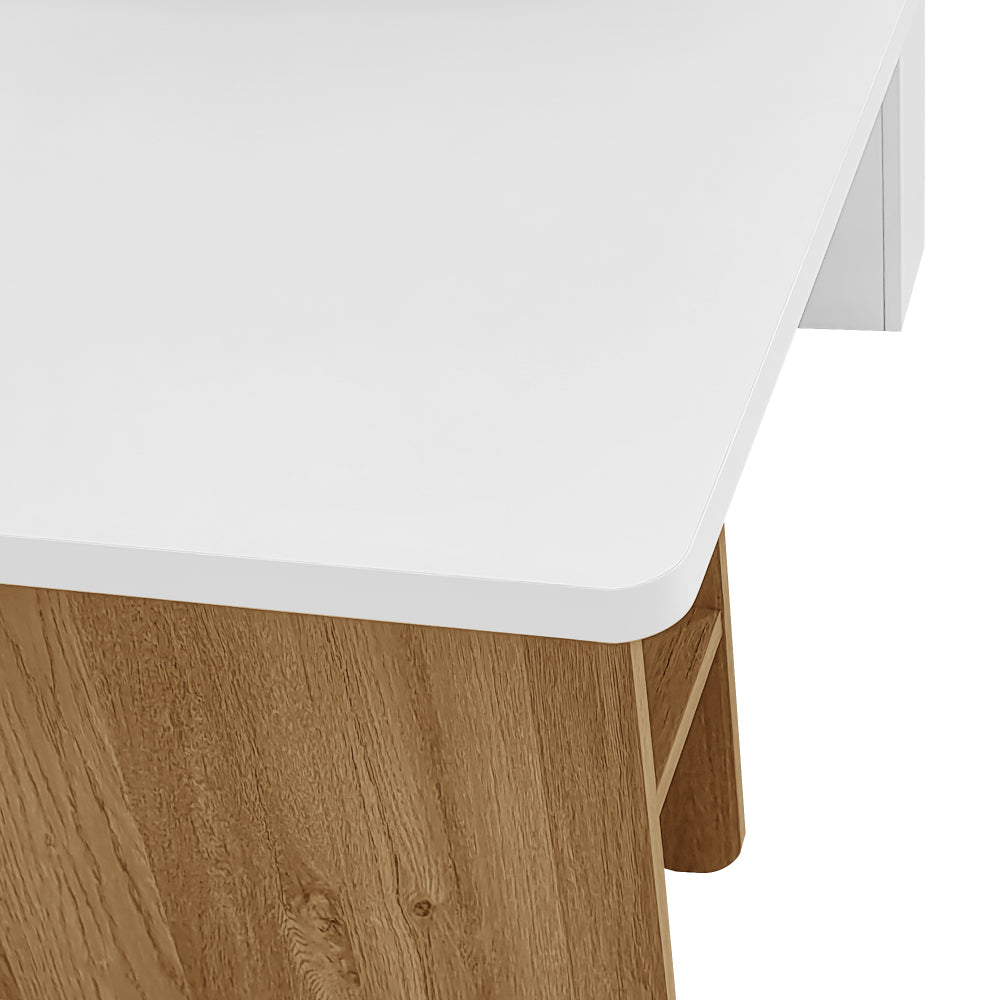 Nesting Coffee Table Set of 2 – White Beige Wood-Grain Round Tables