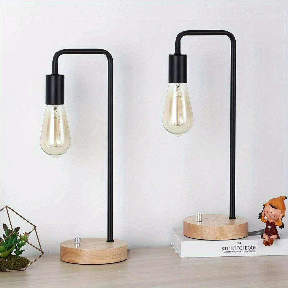 Set of 2 Edison Table Lamp, Industrial Bedside Lamps, Wood Desk Lamp Pairs for nightstand Dressers Coffee Table Study Desk in Bedroom, Guest Room
