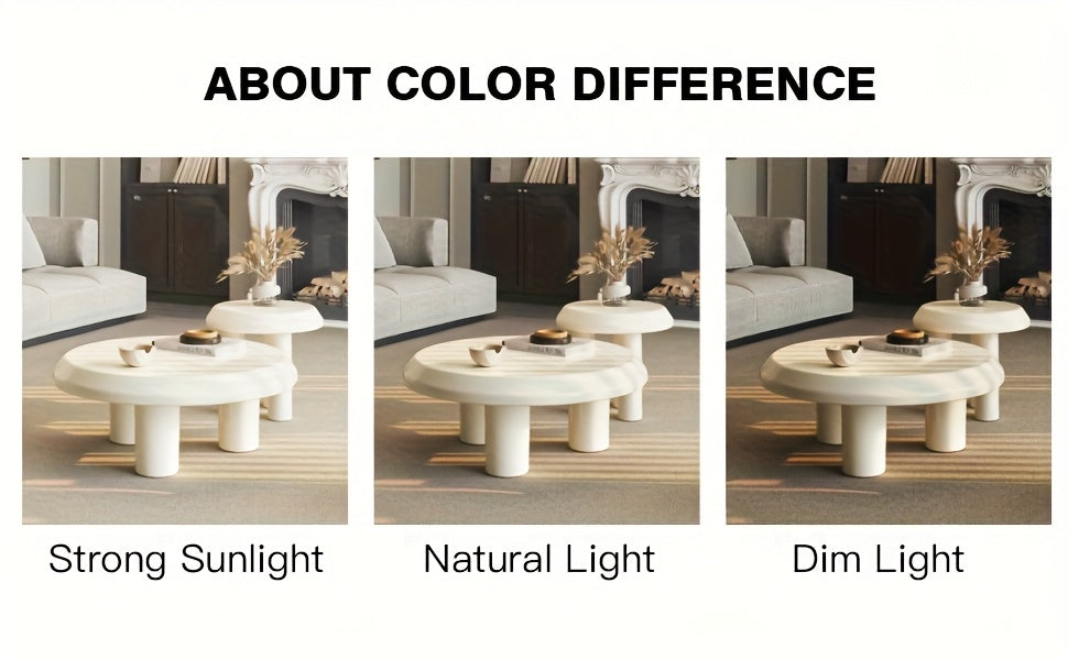 Modern Nesting Coffee Table Set – Cream White Round Tables (Set of 2)