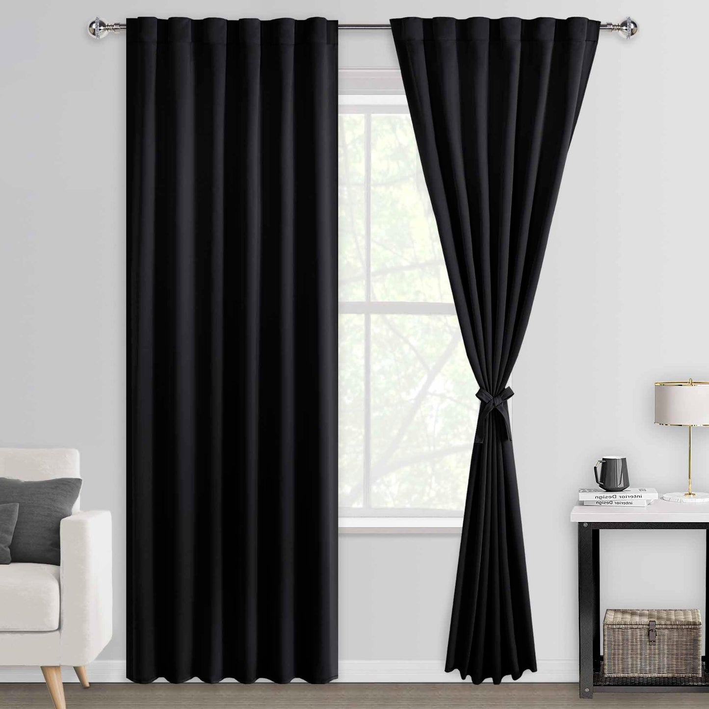 DWCN Blackout Curtains with Tiebacks Set of 2 Panels Blackout Shades Thermal Insulation