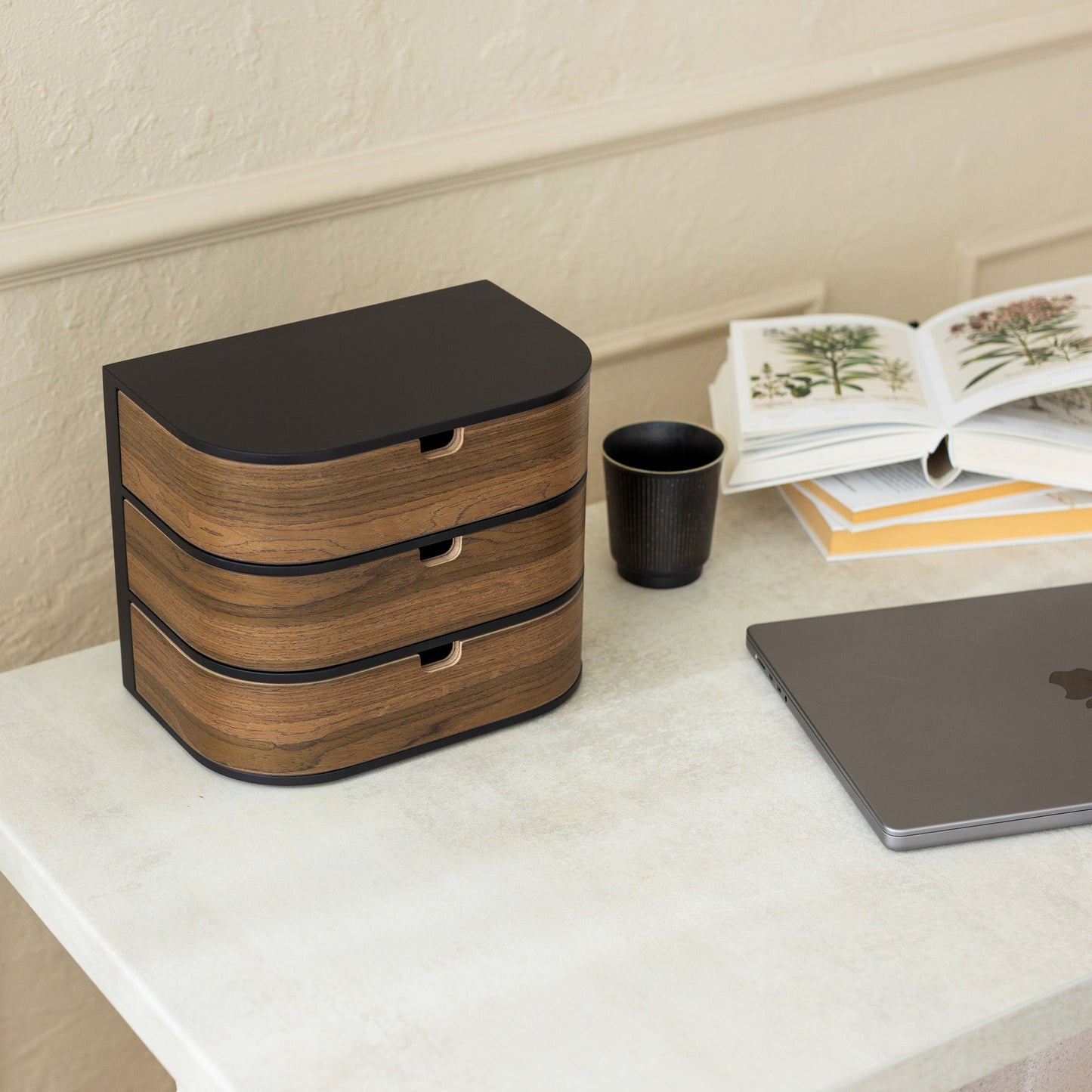 Wooden Mounted Desk Organizer Drawer Box with 3 Separate Shelves