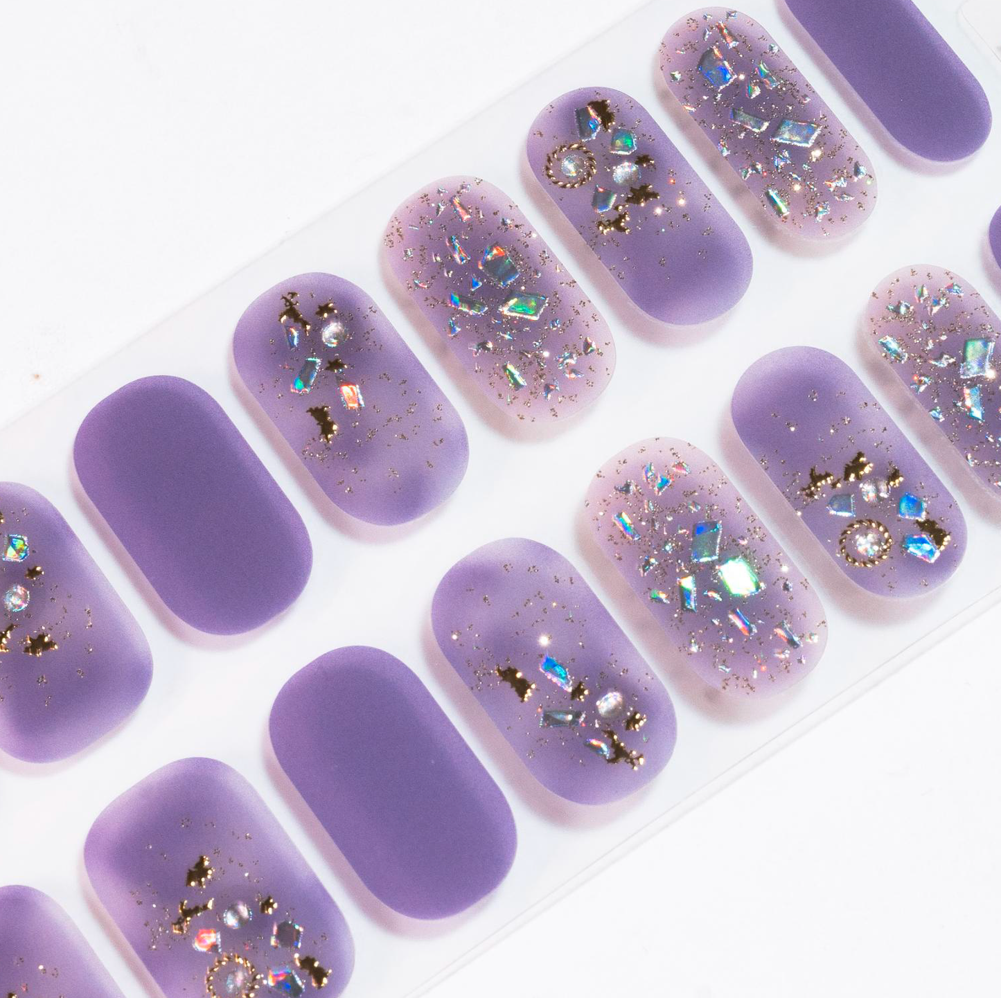 Purple Gel Glitter Nails Real Gel Stick On Long Lasting Nail Polish Stickers Set