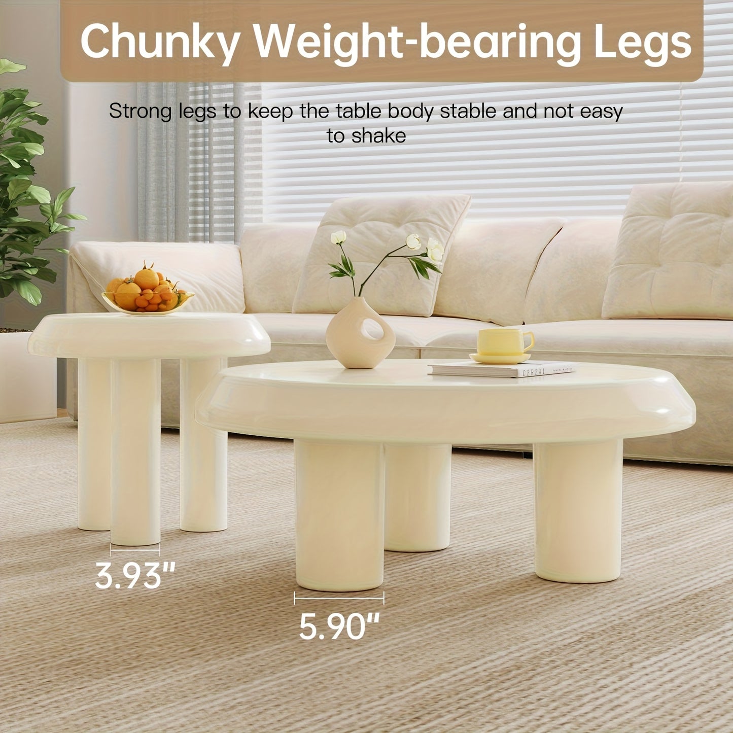 Modern Nesting Coffee Table Set – Cream White Round Tables (Set of 2)