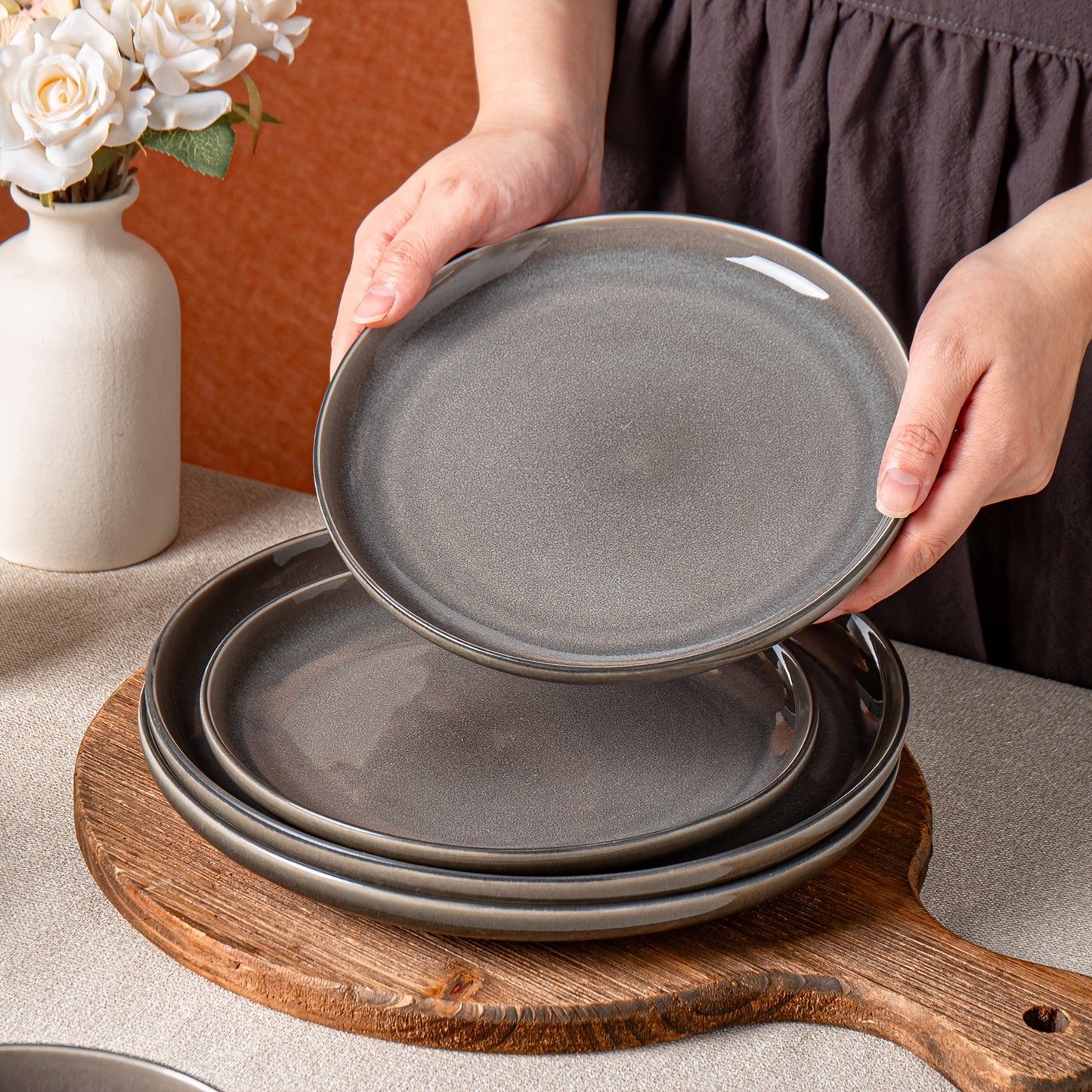 Purple-Gray Reactive Glaze Dinnerware Set (12-Piece) – Ceramic Tableware for 4