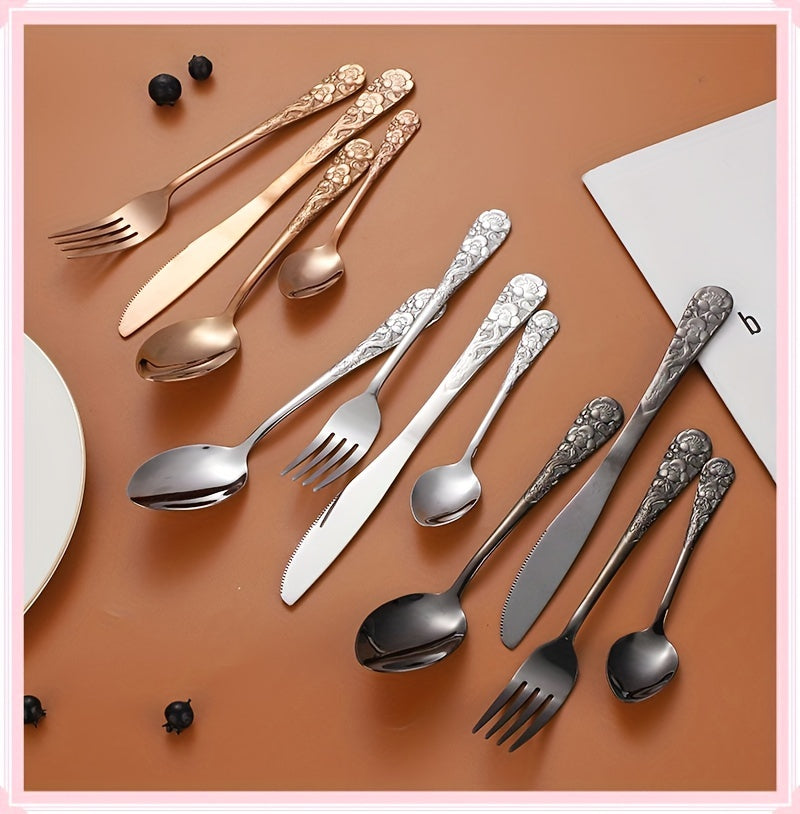 24pcs Stainless Steel Cutlery Set with Patterned Handles in a Gift Box