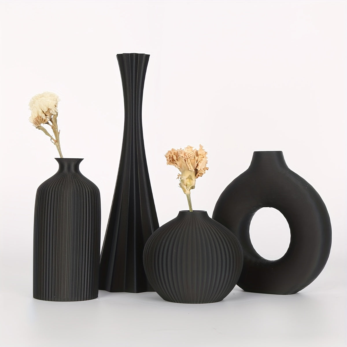 [Bohemian Vase] 4pcs Bohemian Style Vase Set | Round Plastic Vase for Dry Flower Bouquets, Home and Office Desktop Decoration, Holiday Gifts